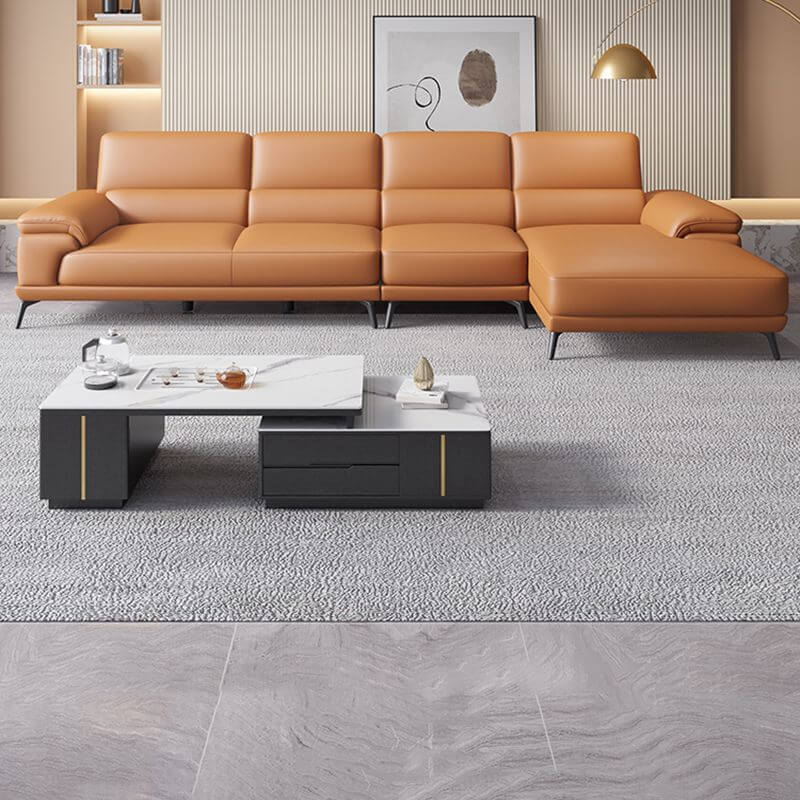 Modern Leather Cushion Back Modular Sofa Set - Pillow Top Arm Sofa for Living Room, Lounge & Home Theater - Comfortable Sectional Couch for Relaxing & Entertaining