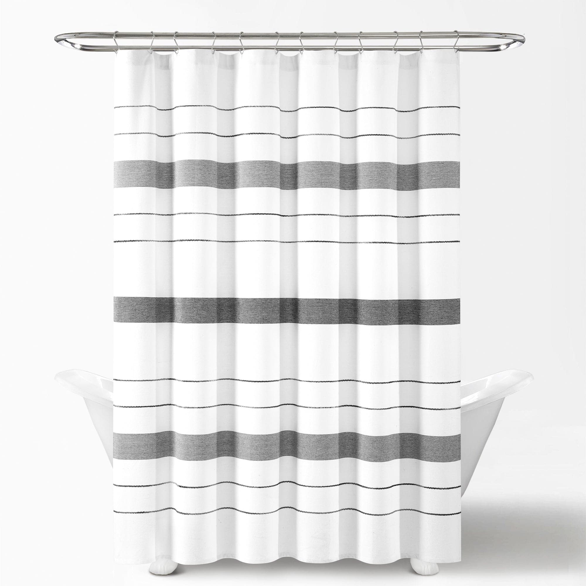 Eco-Friendly Recycled Cotton Blend Shower Curtain - Striped Yarn Dyed Design for Bathroom Decor | Waterproof & Stylish Bath Accessory for Modern Homes