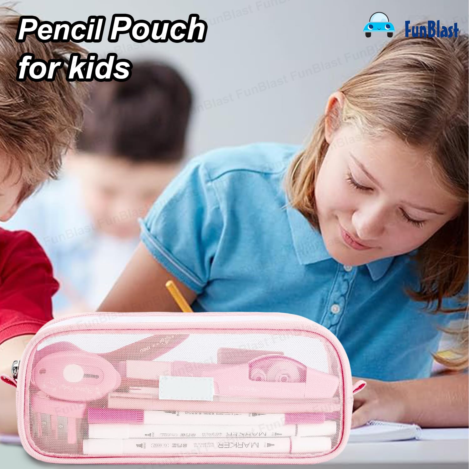 FunBlast Transparent Zipper Pencil Case - Large Capacity Clear Makeup Pouch for School, Office & Travel - Stationery Organizer for Students, Girls & Adults (Pink) | Perfect for Backpacks, Desks & On-the-Go Organization