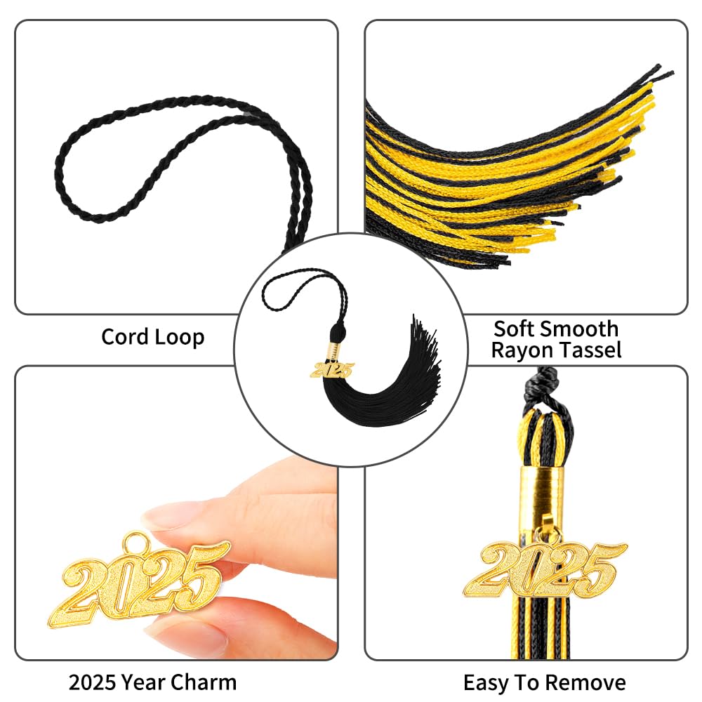 **2025 Graduation Tassel – 2 Pack Black & Gold Tassels with 2025 Charm for Graduation Cap, Hat, Party & Ceremony Decorations – Perfect for High School & College Graduation Celebrations**