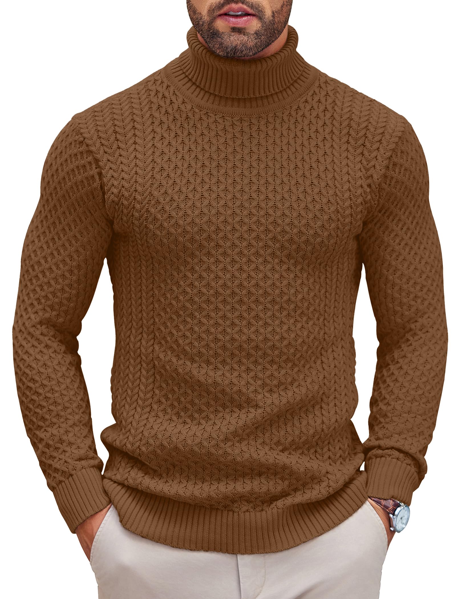 COOFANDY Men's Slim Fit Turtleneck Sweater - Casual Knit Pullover for Winter, Fall & Spring | Warm Comfortable Solid Color Sweater for Office, Date Night & Everyday Wear