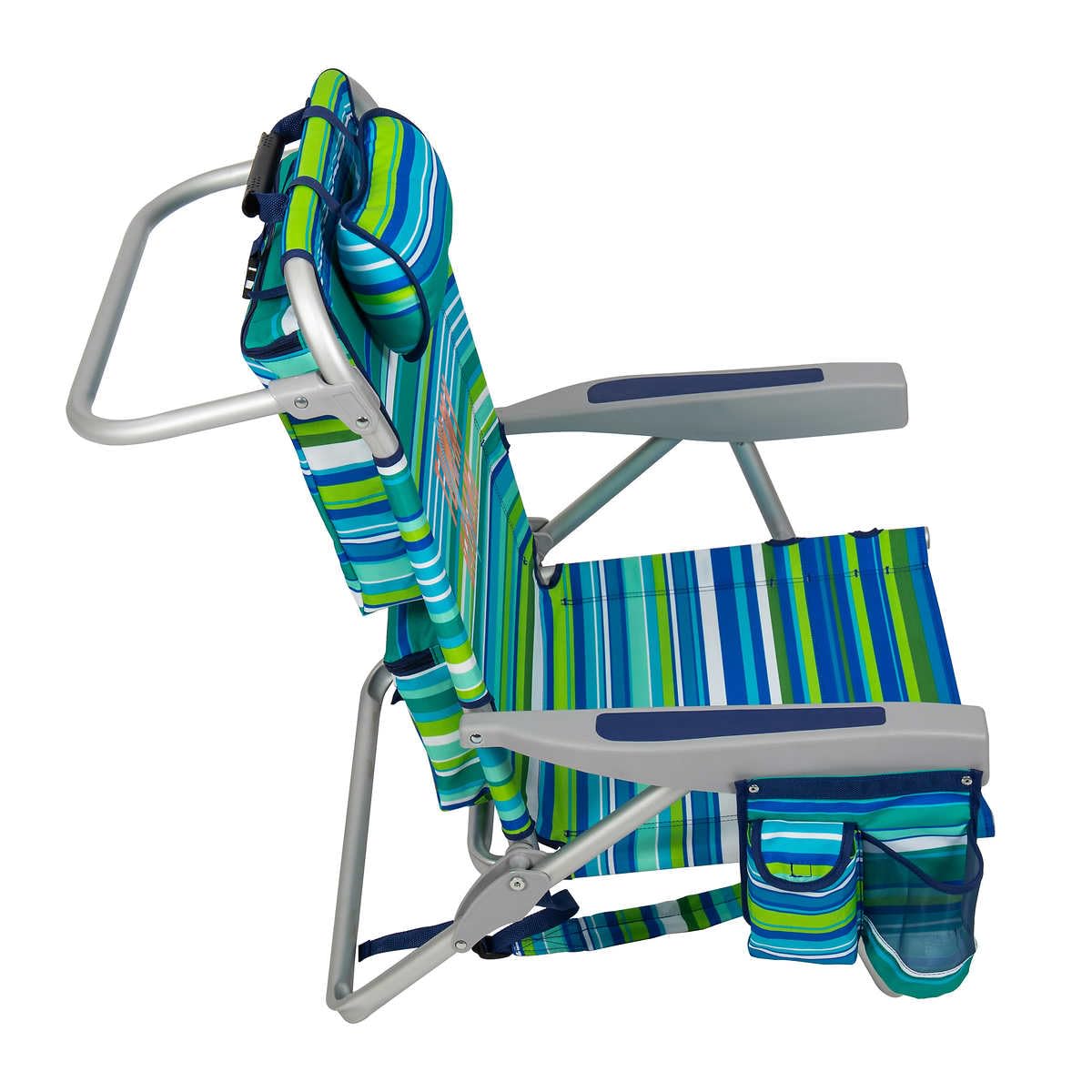Tommy Bahama 2-Pack 5-Position Adjustable Backpack Beach Chairs with Lay Flat Feature - Lightweight Portable Folding Chairs for Outdoor, Camping, Picnic & Beach (Green Stripes)