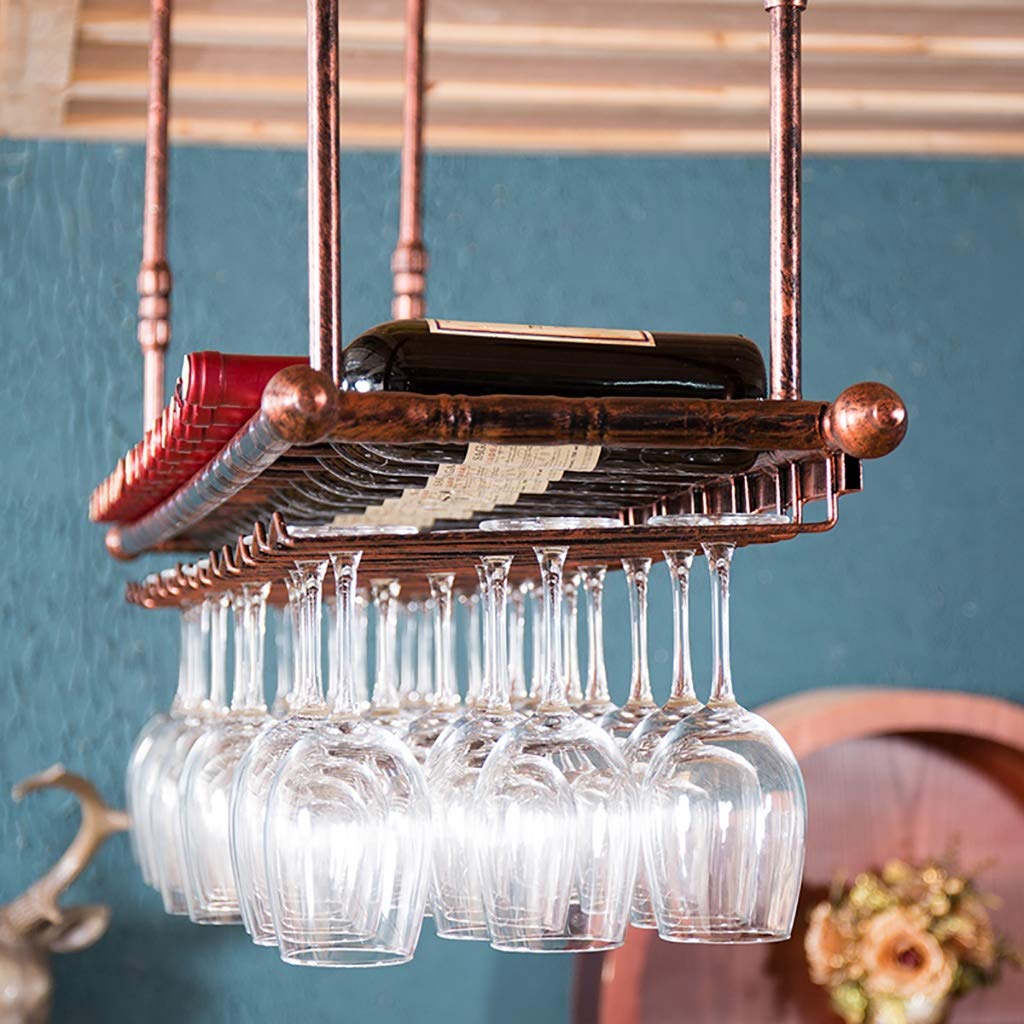Adjustable Bronze Hanging Wine Rack for Home Bar - Space-Saving Upside Down Wine Glass Holder for Kitchen, Dining Room & Wall Decor