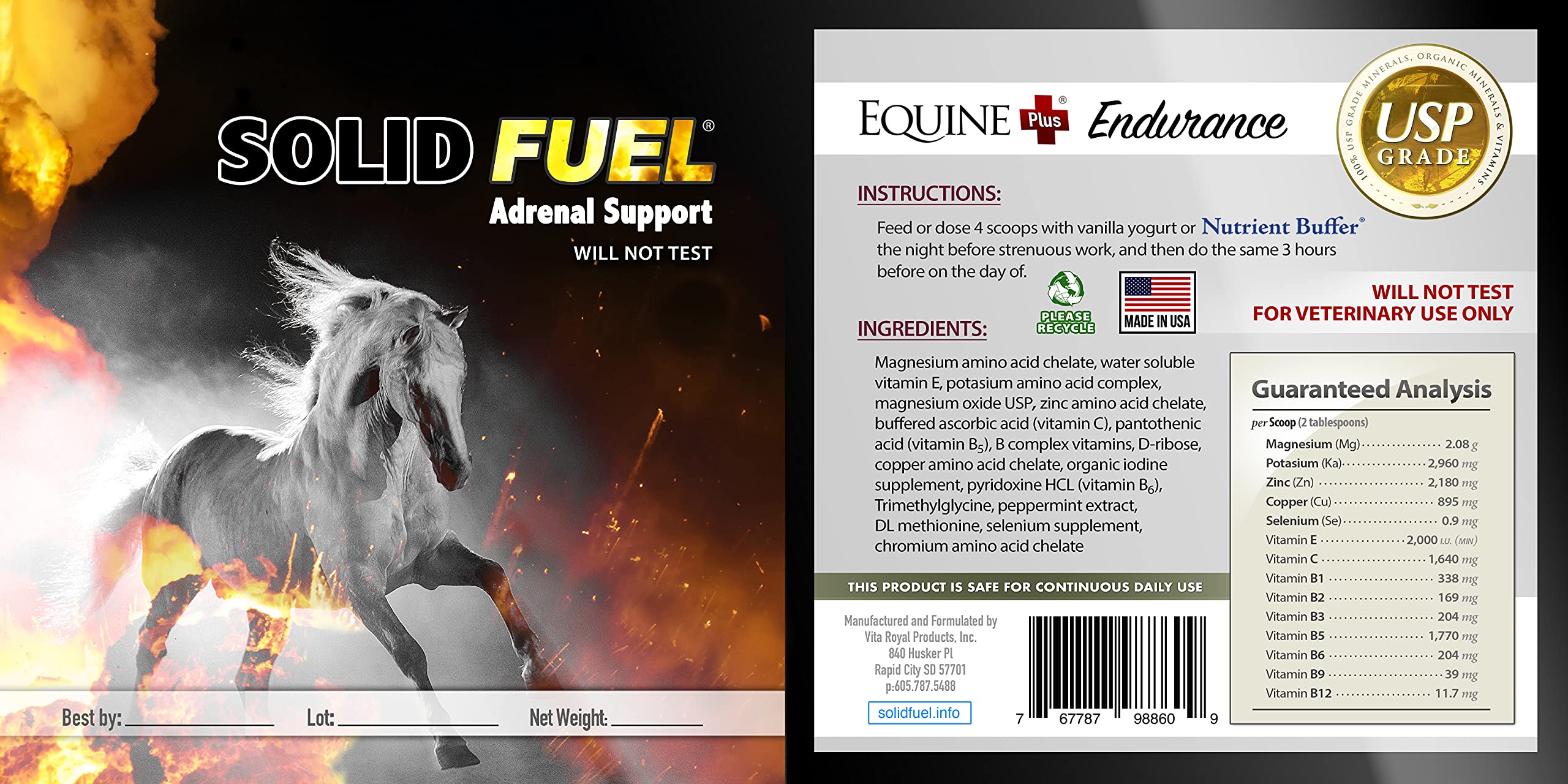 Premium SOLID FUEL Horse Supplement - High-Performance Vitamins, Minerals & Amino Acids for Adrenal Support & Endurance - Ideal for Racehorses, Show Jumpers & Endurance Riding