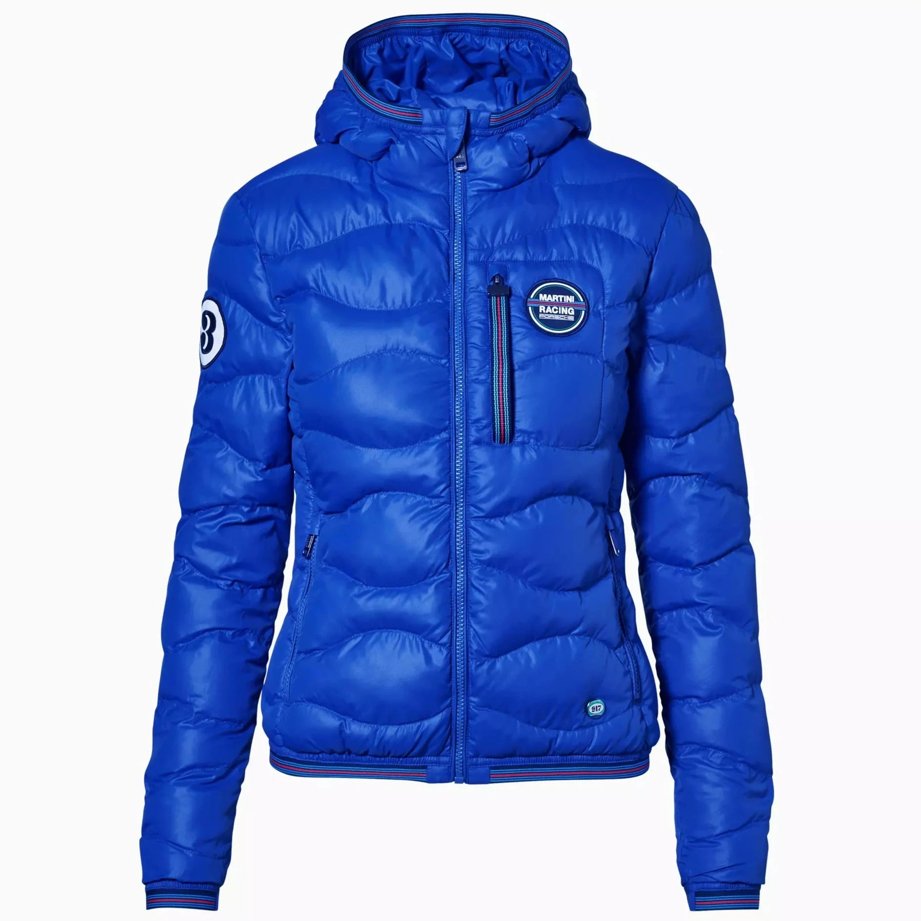 Porsche Women's Reversible Quilted Jacket - Martini Racing Design, Lightweight Winter Coat for Outdoor Activities, Fashionable Outerwear for Driving, Travel & Casual Wear