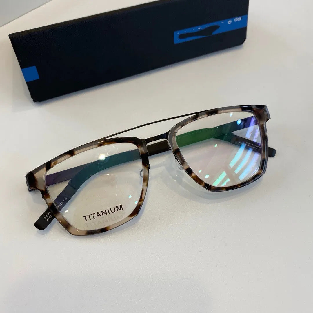 Aimee Men's Full Rim Square Double Bridge Titanium Acetate Eyeglasses Frame 4507 - Lightweight & Durable for Work, Reading & Everyday Use