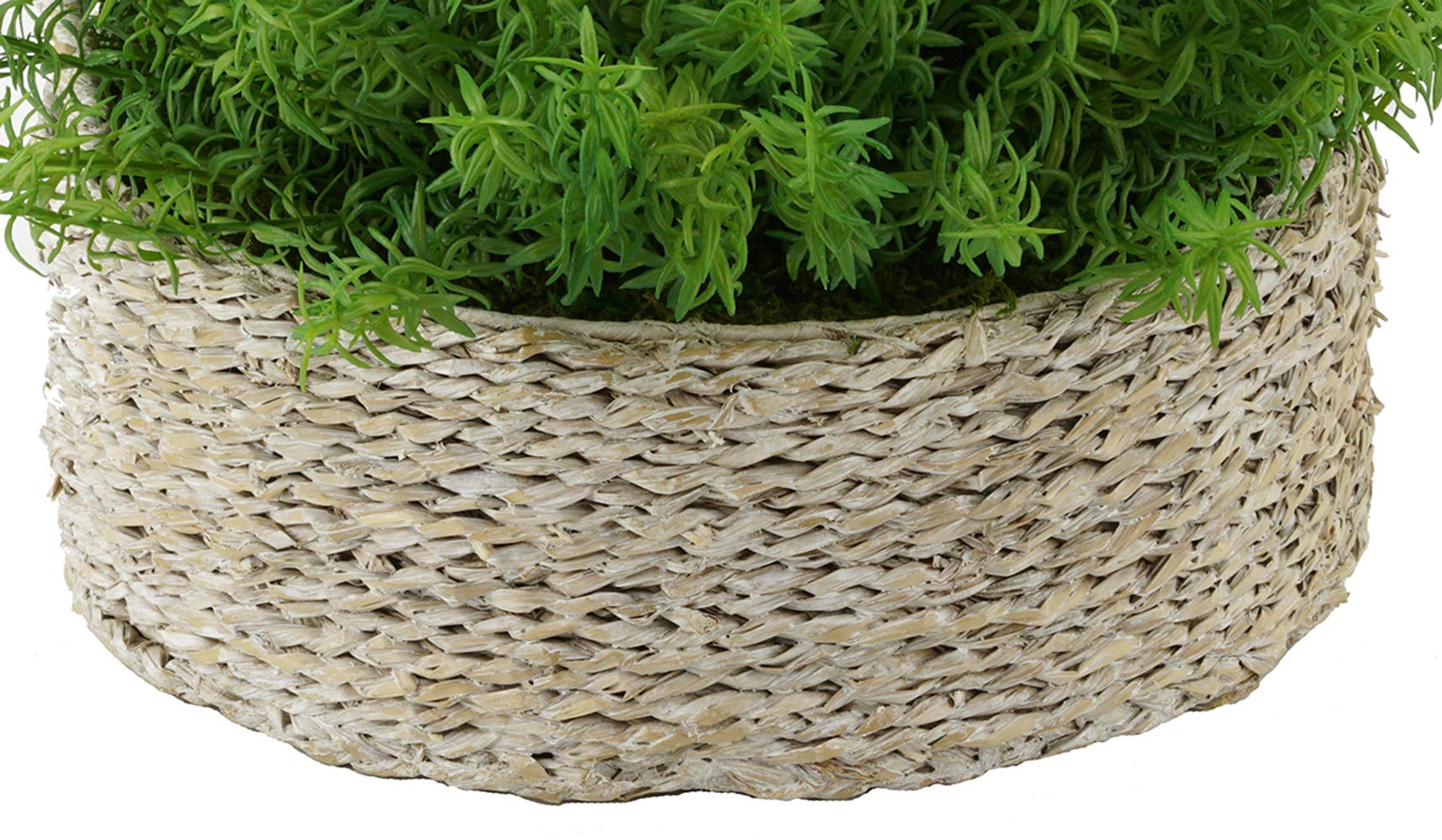 Faux Rosemary Grass in Large Seagrass Tray Basket - White-Wash Seagrass Decor for Kitchen, Bathroom & Farmhouse Style Home