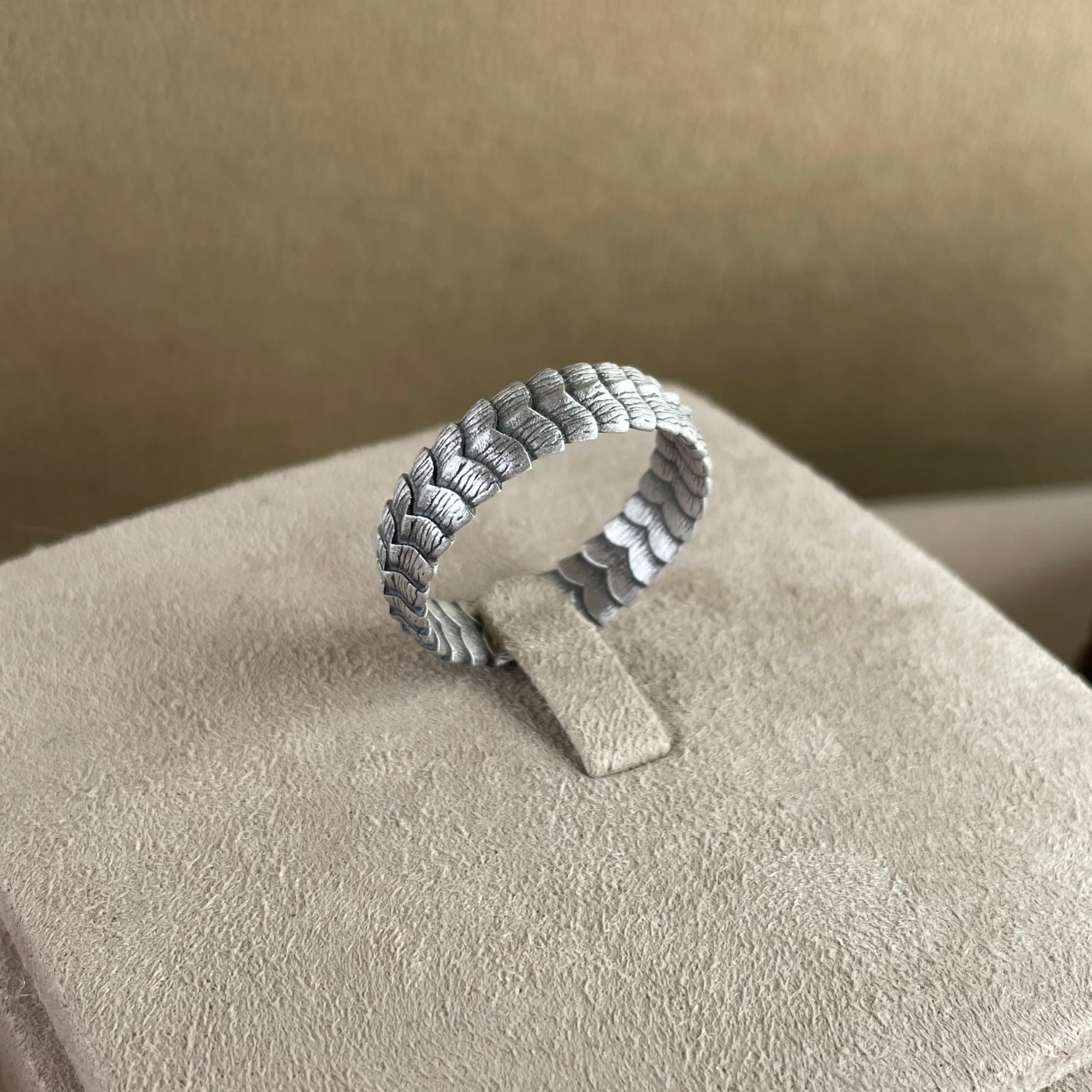 Dragon Scale Band Ring - 925K Sterling Silver Gothic Biker Ring for Men & Women - 0.31 Inch Wide Wedding Band (0.013-0.017 lbs) - Unique Memorial Gift & Special Occasion Jewelry - Perfect for Weddings, Anniversaries, Biker Events & Gothic Fashion