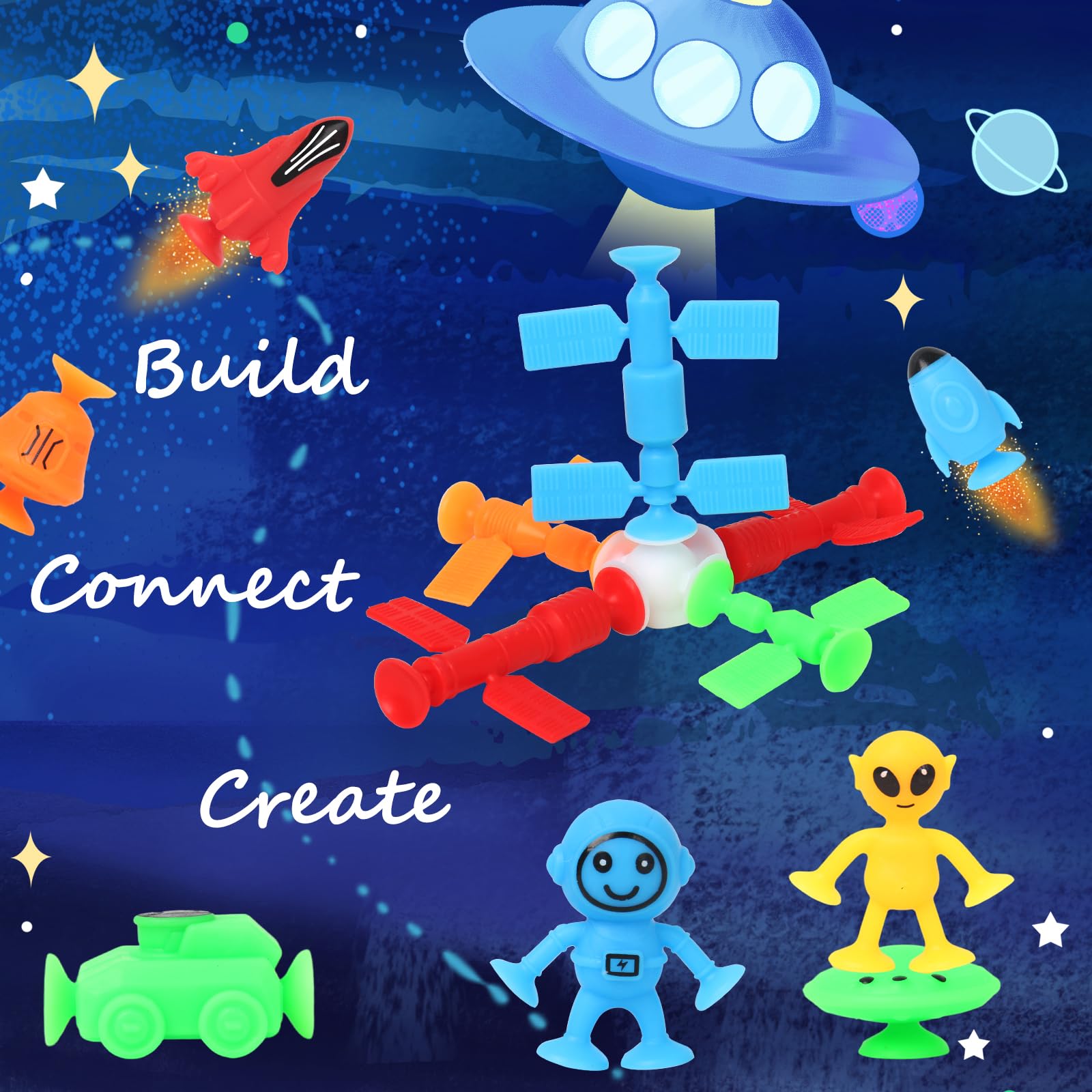 20-Piece Outer Space Bath Toys for Kids - No Hole Sensory Suction Cup Toys with Eggshell & Storage Bag, Fun Building Window Play for Toddlers Boys & Girls Ages 3-6 - Perfect for Bathtime Fun & Early Learning Development