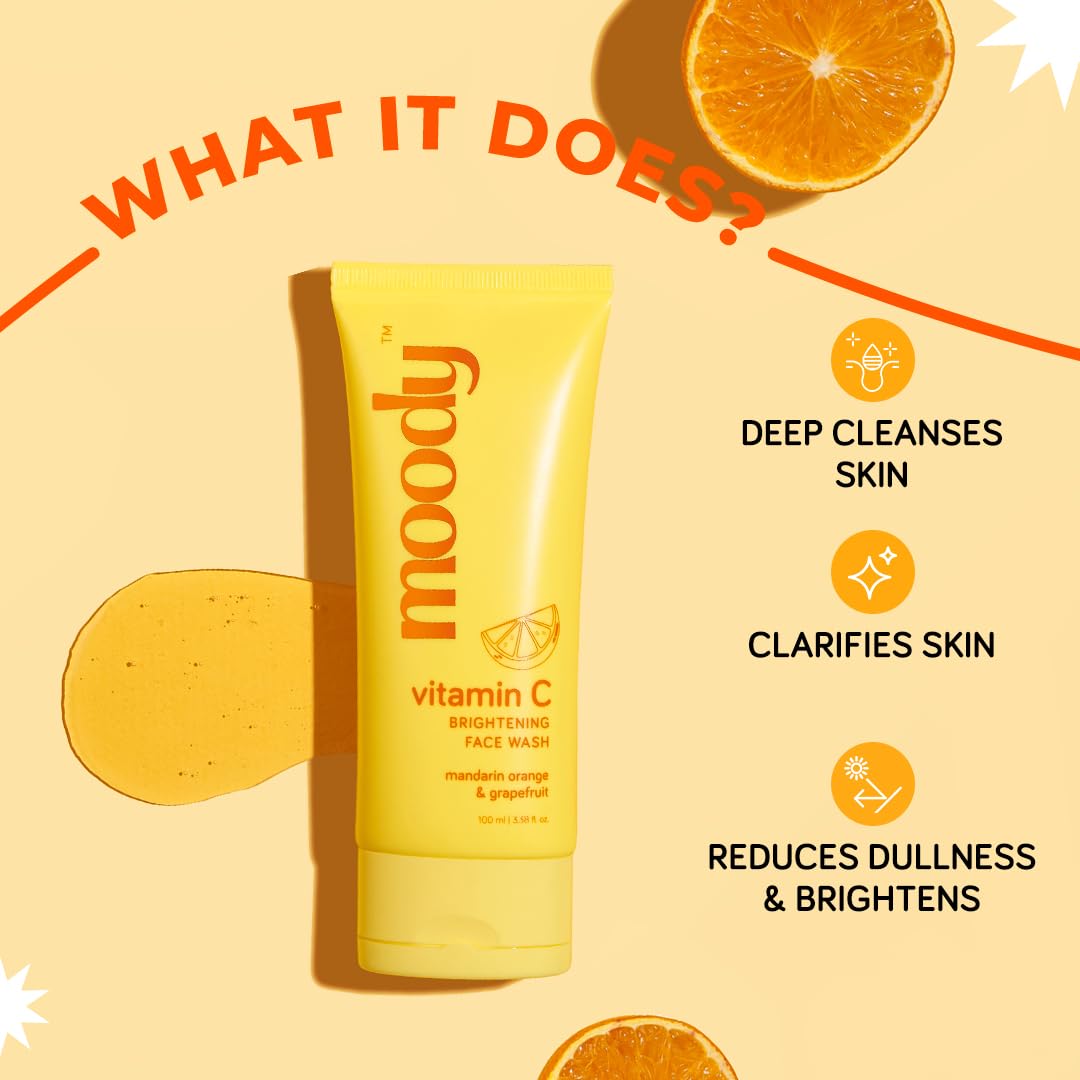 Vitamin C Brightening Face Wash with Mandarin Orange | Gentle Cleansing, Hydration & Dark Spot Reduction | For Normal, Oily & Combination Skin | Men & Women | 100ml | Perfect for Morning & Night Skincare Routine