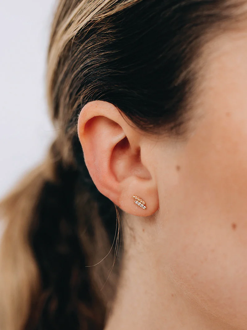 Dew Drop Diamond Pavé Bar Stud Earrings - 14K Gold Plated Cubic Zirconia Dainty Jewelry for Women, Perfect for Everyday Wear, Parties & Special Occasions