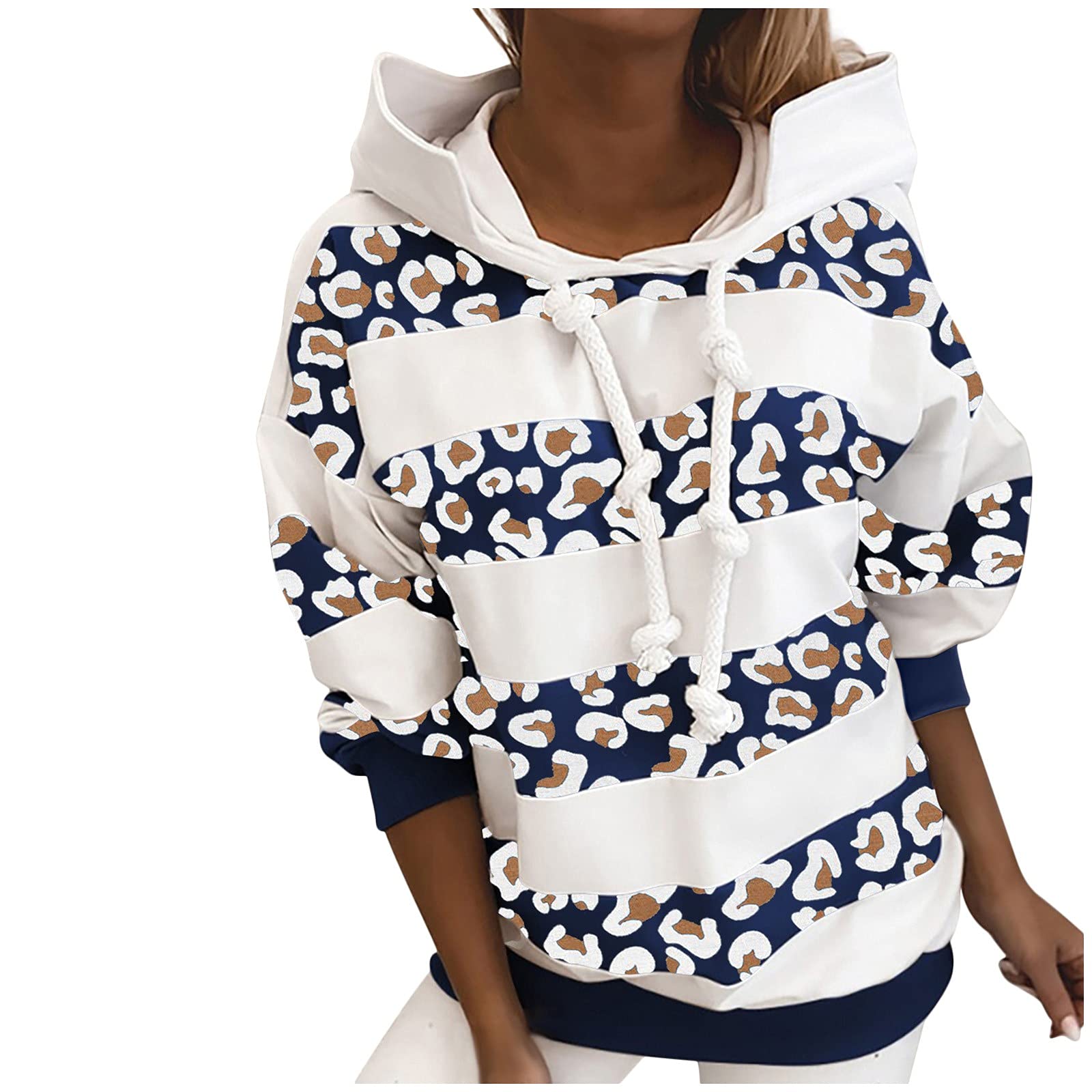 Women's Leopard Print Hooded Sweatshirt - Striped Long Sleeve Casual Pullover for Fall & Winter 2024 | Cozy Loungewear & Streetwear Fashion