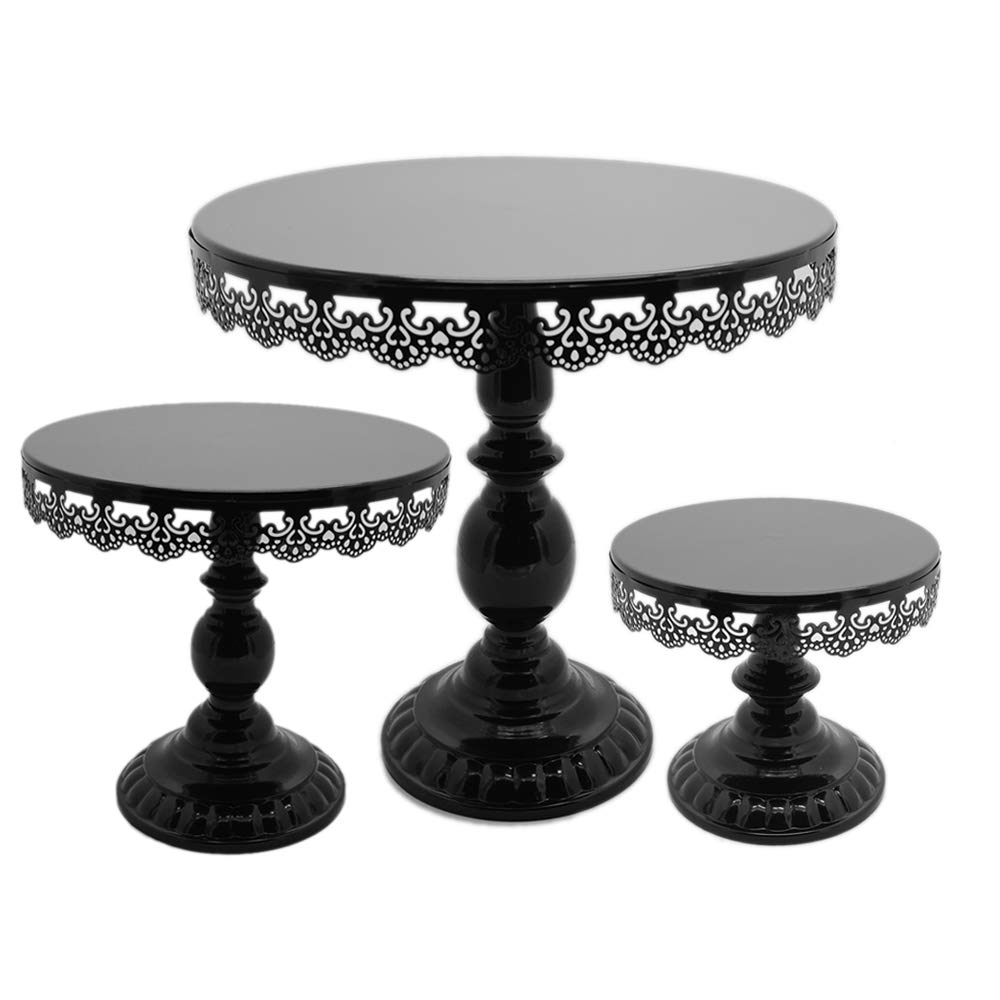 3-Tier Round Iron Cake Stand (8/10/12 Inch) - Black Dessert Display Rack for Cupcakes, Cakes & Pastries | Perfect for Birthday, Wedding & Party Decorations