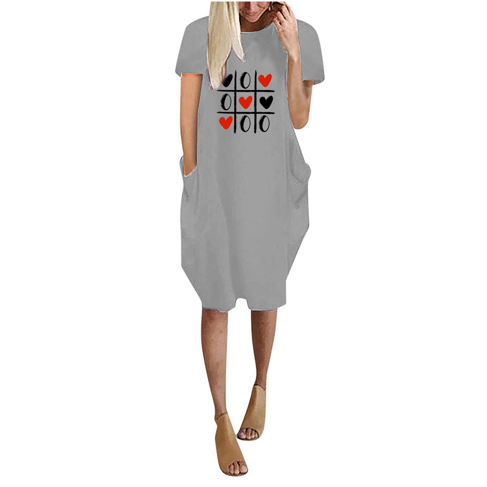Women's Plus Size Summer Casual Dress - Short Sleeve Round Neck with Love Print & Pockets | Perfect for Beach Outings, Vacation Wear & Everyday Comfort
