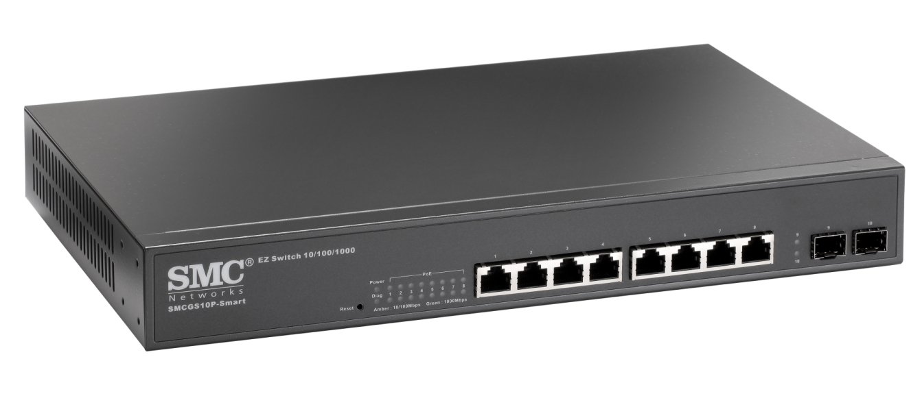 SMC/Edge Core 8-Port Gigabit Managed PoE Switch with 10/100/1000Mbps & Combo SFP Ports (SMCGS10P-SMART NA) - Ideal for Small Business Networks, IP Camera Systems, and VoIP Phone Setups
