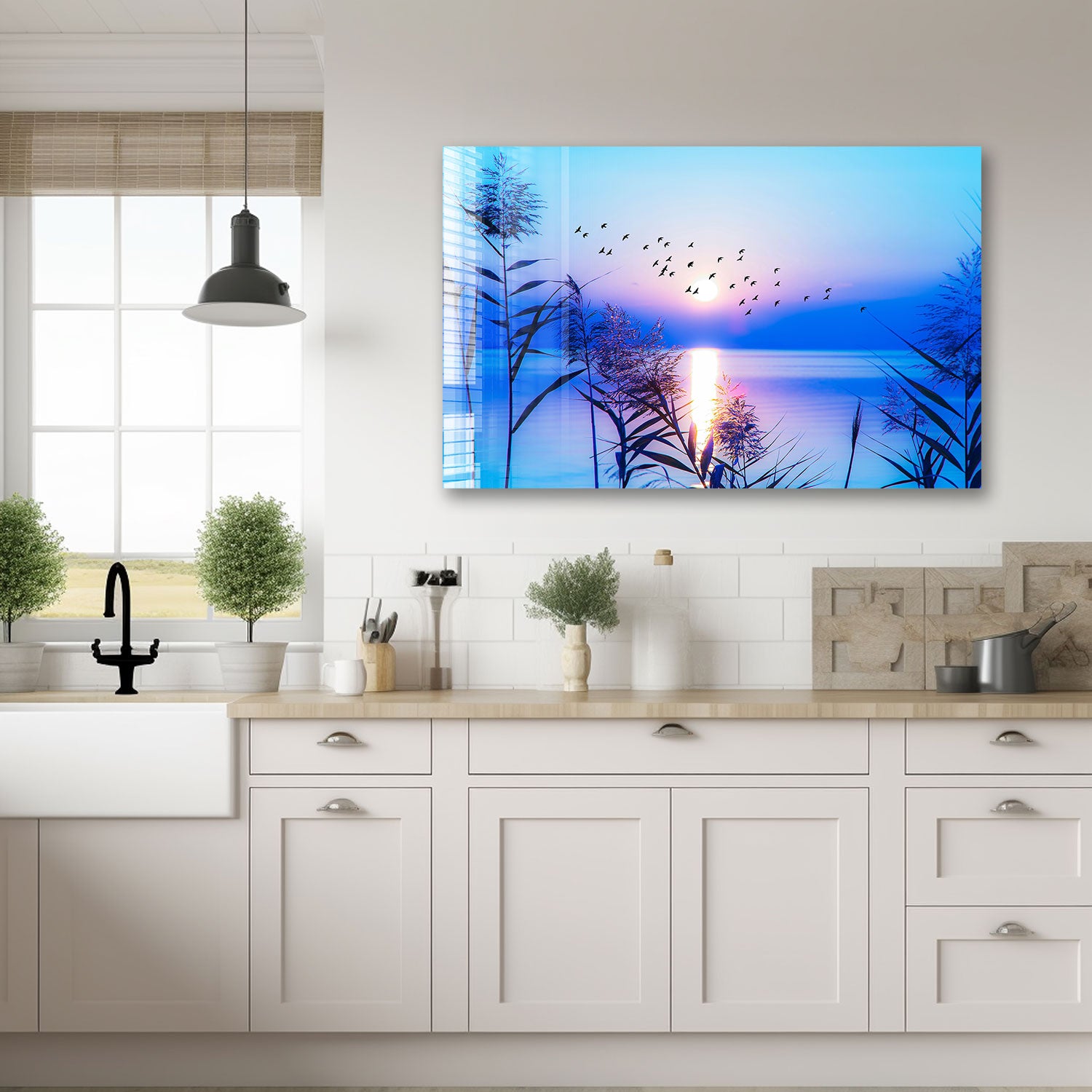 Sunset Seaside Wall Art - Coastal Beach Decor for Living Room, Bedroom & Office - Ocean Sunset Painting for Home & Vacation House Decor