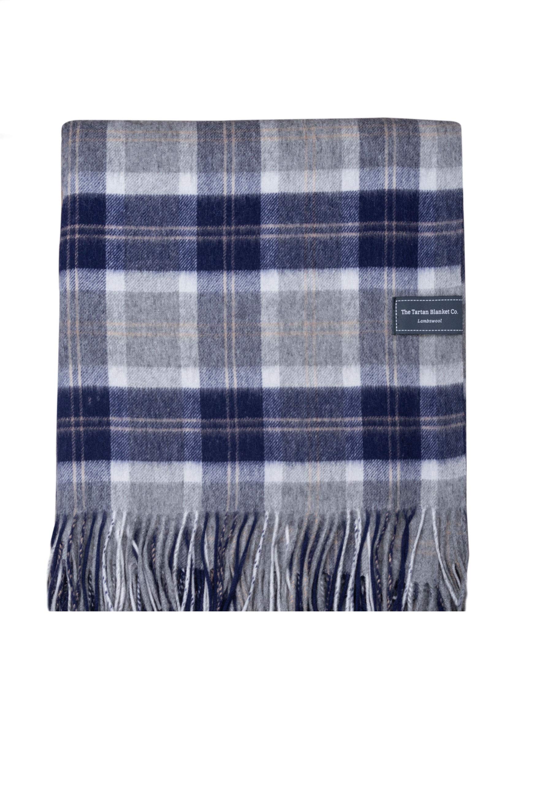 The Tartan Blanket Co. Premium Lambswool Knee Blanket - Bannockbane Silver Tartan Pattern - Soft & Warm Travel Throw for Airplane, Office, and Home Use