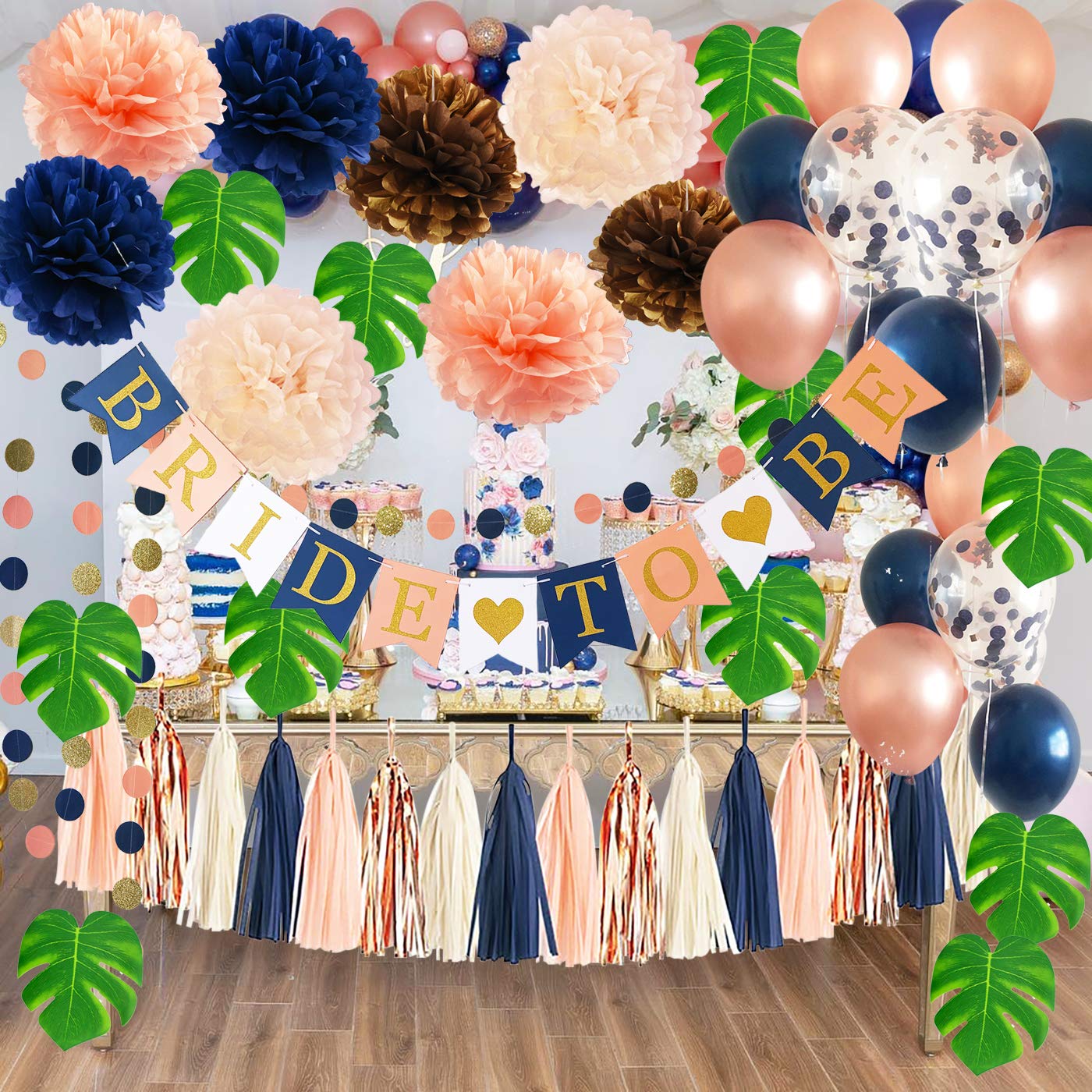 Elegant Navy Rose Gold & Peach Champagne Bridal Shower Decorations Set - Confetti Balloons, Bride to Be Banner & Bachelorette Party Supplies for Wedding, Engagement & Hen Party Celebrations | Perfect for Wedding Showers, Bridal Parties & Girls' Night Decor
