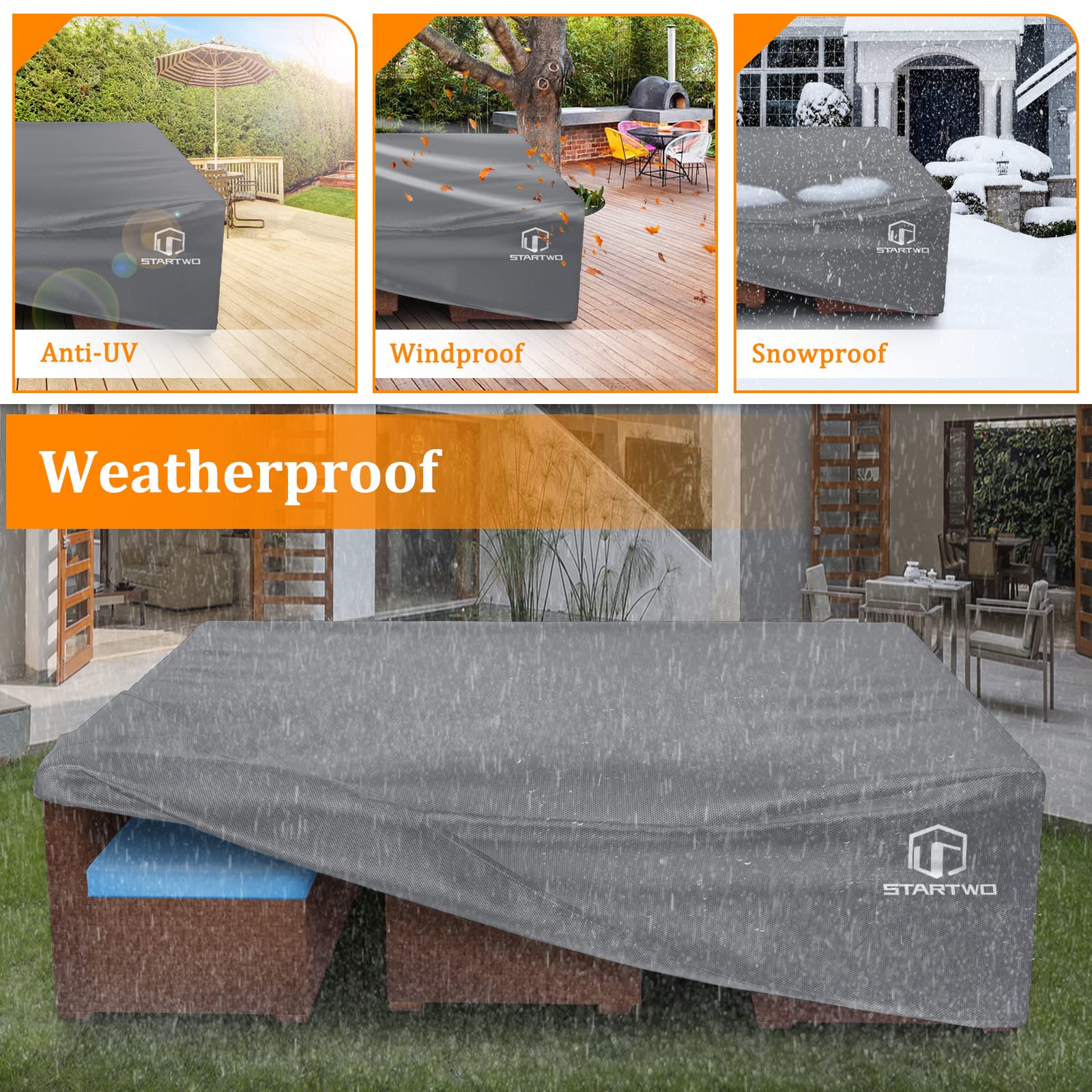 STARTWO Waterproof Patio Furniture Covers for 12-Piece Outdoor Dining Set & Sectional Sofa (126