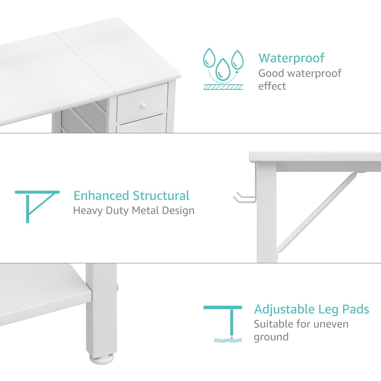 Lufeiya 47 Inch White Modern Study Desk with Drawers & Storage Shelves - Home Office Writing Table for Bedroom, Computer Workstation | Perfect for Small Spaces, Remote Work & Online Classes