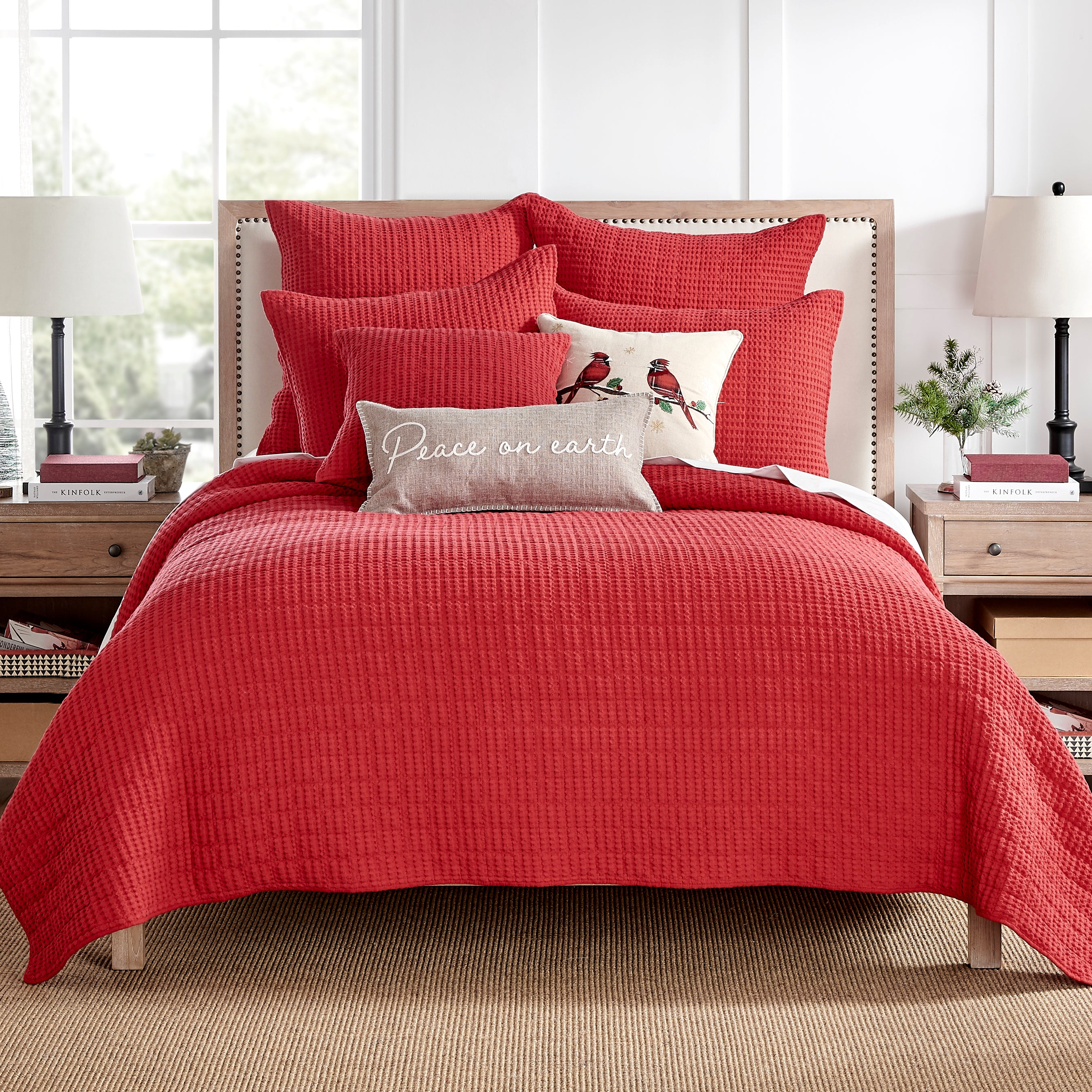 Mills Waffle Red Quilt Set - King Size Bedding, Ultra Soft & Breathable, Perfect for Winter Warmth - Cozy Home Decor, Guest Room & Master Bedroom Upgrade