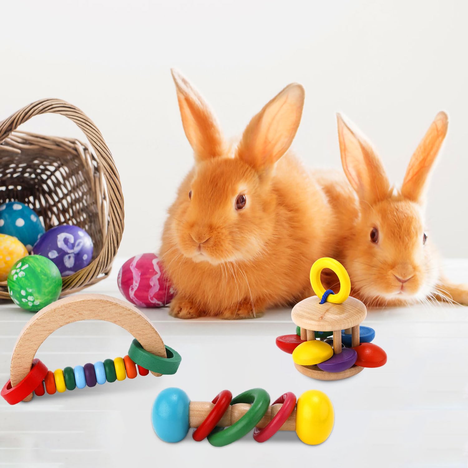 Natural Wooden Bunny Chew Toys for Rabbits - Safe Bite-Resistant Small Animal Toys for Guinea Pigs, Chinchillas, Hamsters & Parrots - Indoor Pet Enrichment for Teeth Grinding & Boredom Relief - Perfect for Playtime, Cage Accessories & Dental Care