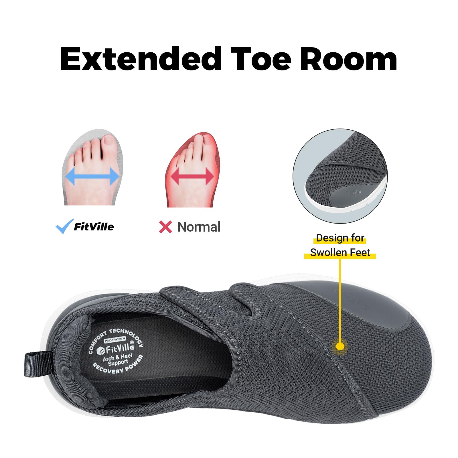 FitVille Men's Diabetic Shoes - Extra Wide Width XX-Wide Orthopedic Slip-On Sneakers with Adjustable Closure, Arch Support & Cushioning for Swollen Feet - Therapeutic Walking Shoes for Elderly & Diabetics - Ideal for Daily Wear, Work & Outdoor Activities