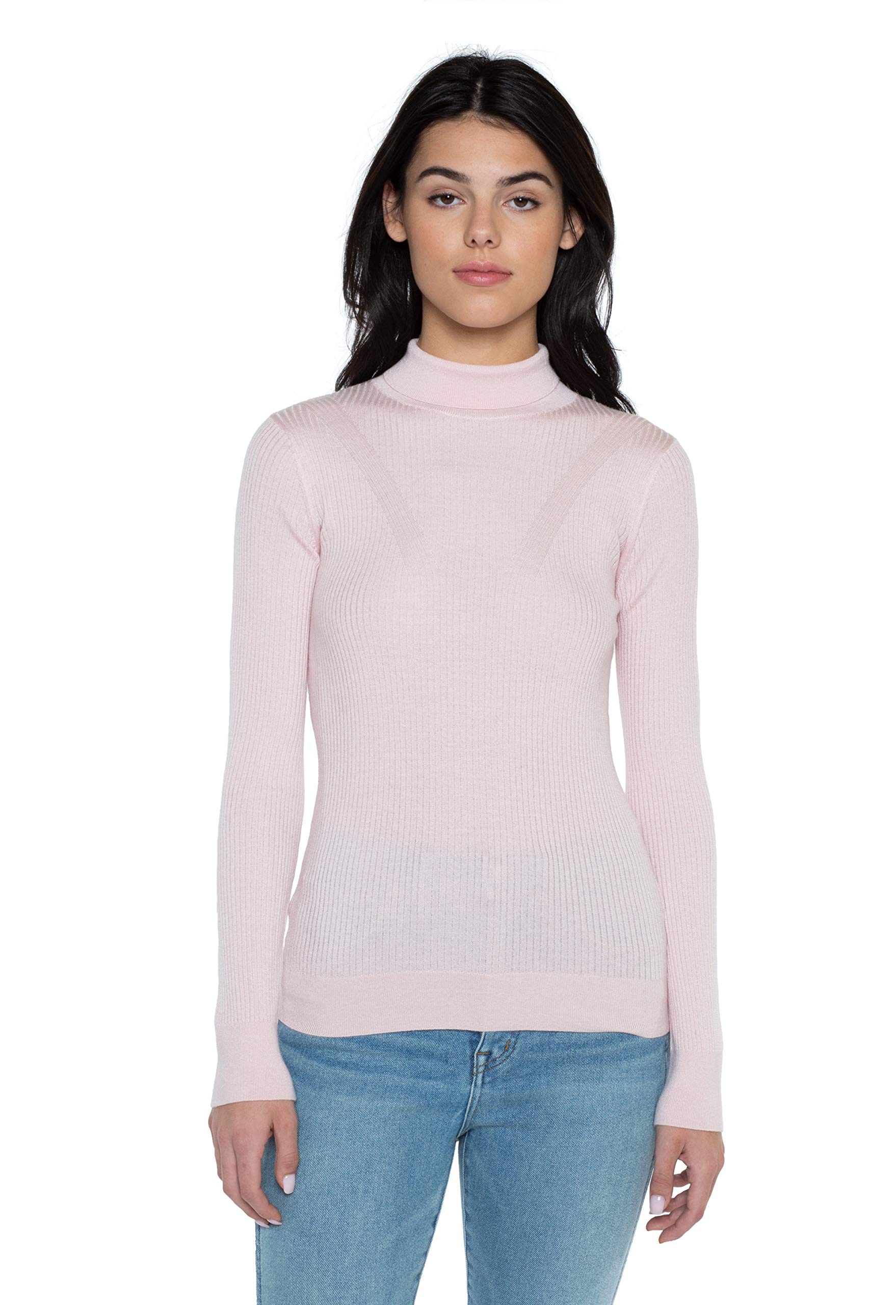 JENNIE LIU Women's 55% Silk 45% Cashmere Ribbed Long Sleeve Turtleneck Sweater - Soft Winter Pullover for Office, Date Night & Holiday Outfits