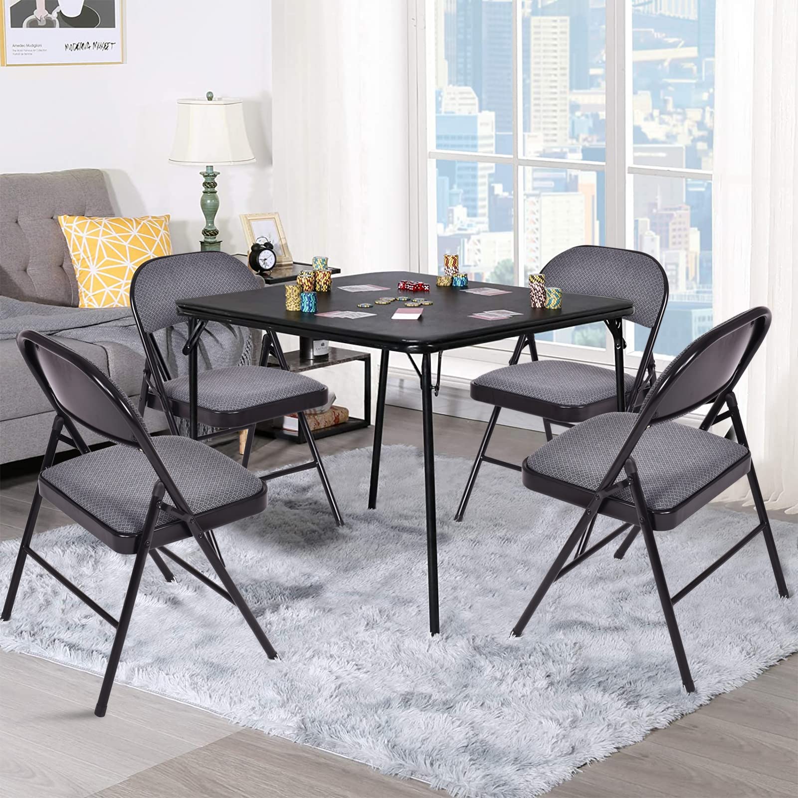 ARLIME 4-Pack Folding Chairs with Padded Seat & Back - Portable Metal Frame Chairs for Home, Office, Camping, Picnics & Outdoor Events - Set of 4 Comfortable Upholstered Chairs
