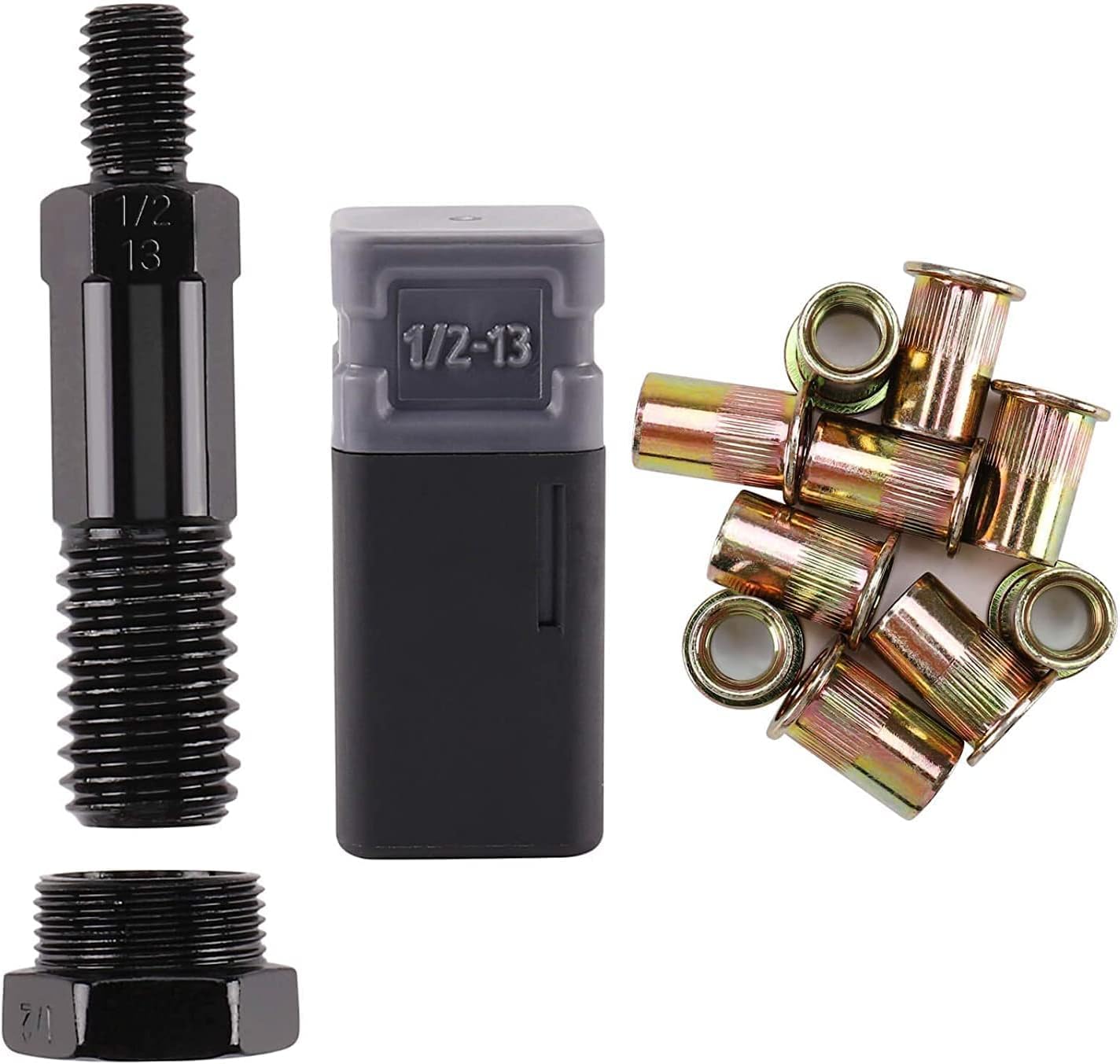 1/2-13 Rivet Nut Tool Mandrel with 10 PCS Rivet Nuts - Nutsert Tool Accessories Set Compatible with RZX/Astro Riveters - Perfect for Automotive, HVAC, and Metal Fabrication Repairs