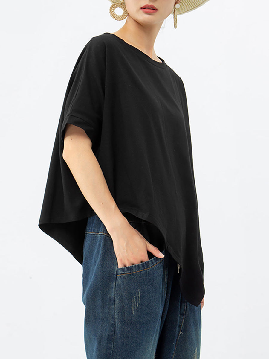 Plus Size Women's 100% Cotton Loose Fit Irregular Hem T-Shirt - Casual Comfort for Everyday Wear & Layering