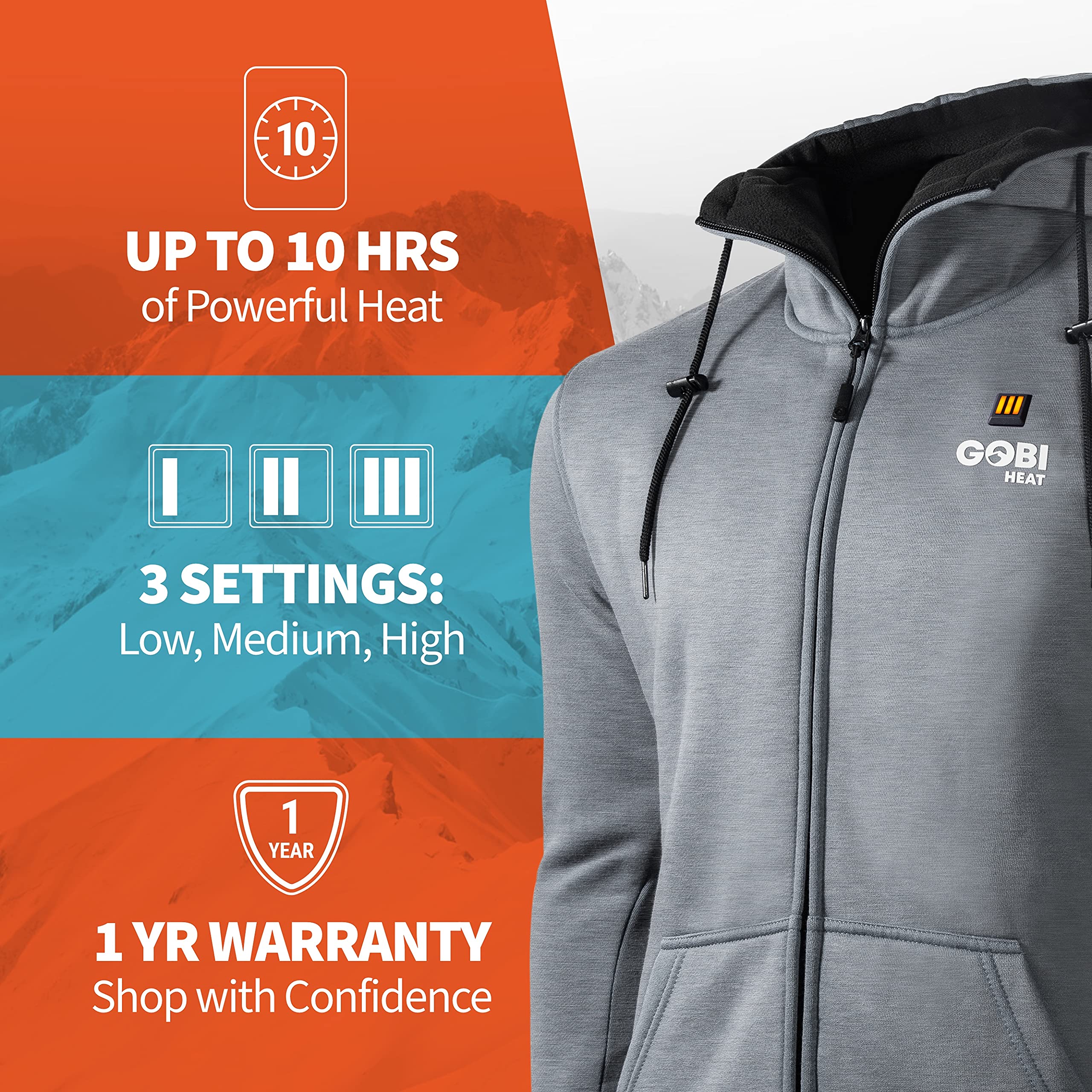Ridge Men’s Heated Hoodie - 10 Hours of Warmth | Rechargeable Battery & USB Charger Included | Machine Washable | Perfect for Winter Outdoor Activities, Camping, and Work