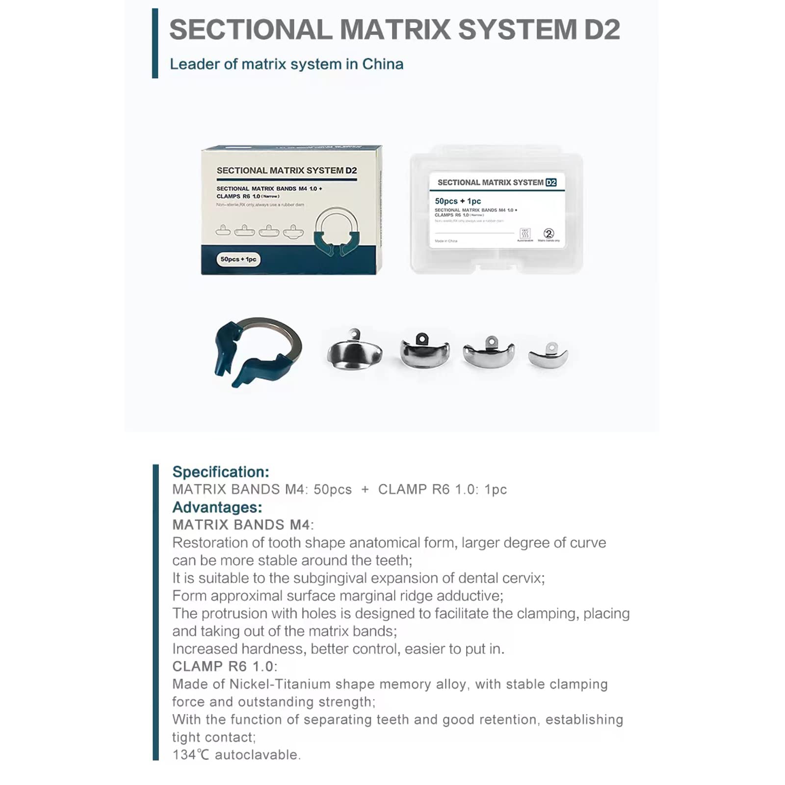 Autoclavable Dental Matrix System with NiTi Clamps for Resin Fillings