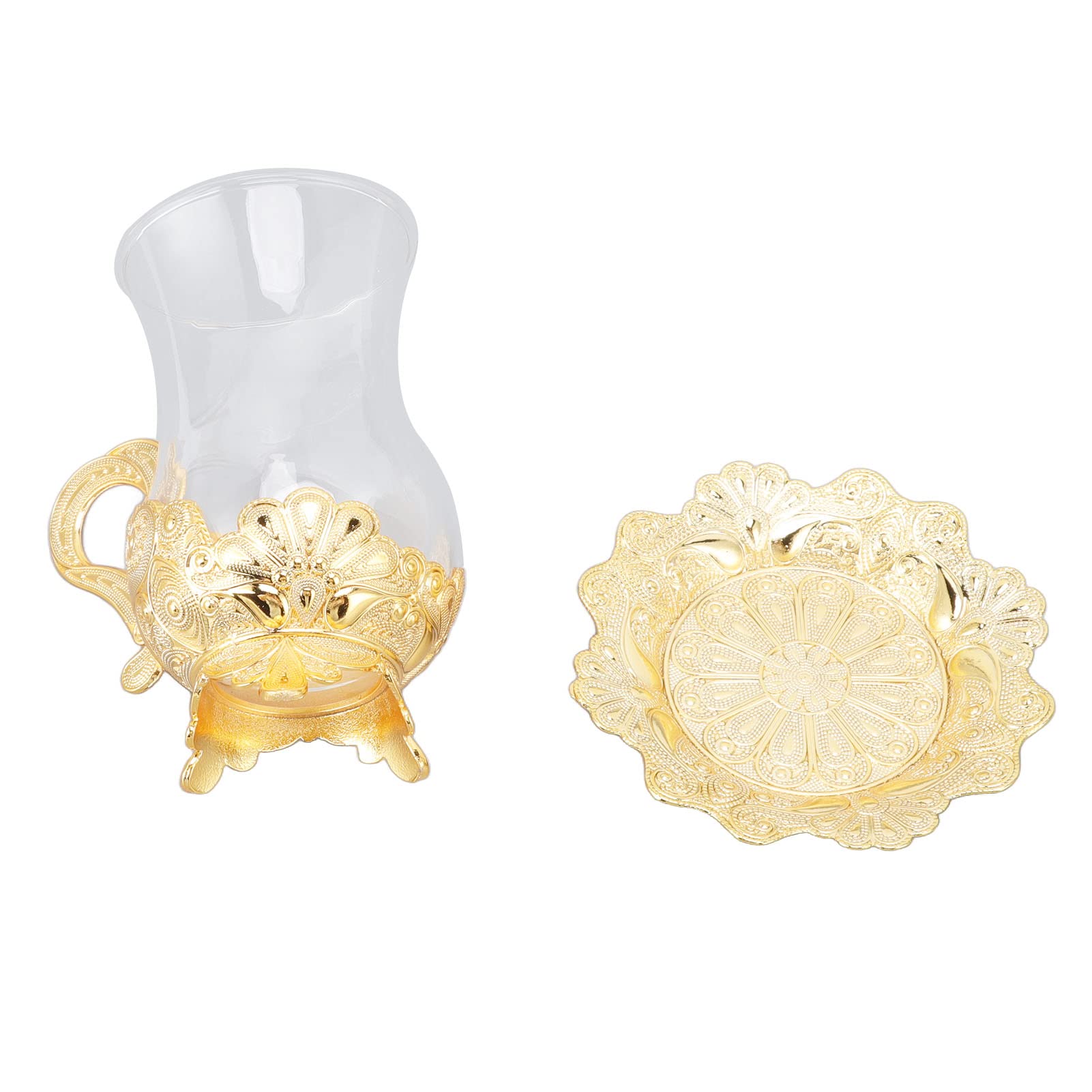 Vintage European Style Carved Coffee Cup and Saucer Set - Gold Zinc Alloy Tea Cup with Matching Saucer - Perfect for Home, Cafe, Restaurant, and Office Use