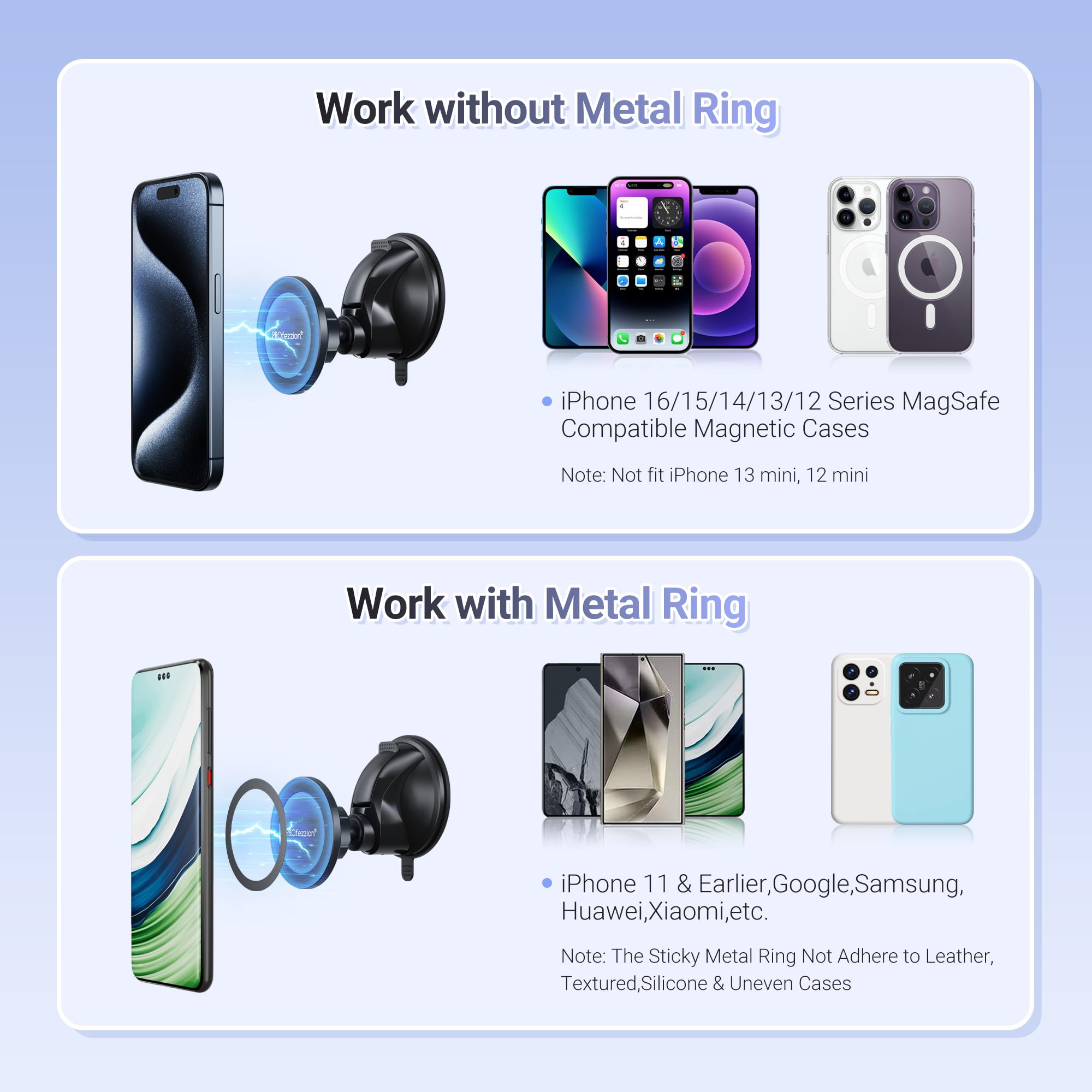 PROfezzion Magnetic Shower Mirror Phone Holder with Strong Suction Cup - Universal Rotating Stand for iPhone 16/15/14/13/12 & All Smartphones - Perfect for Bathroom, Kitchen, Makeup & Video Calls (White)