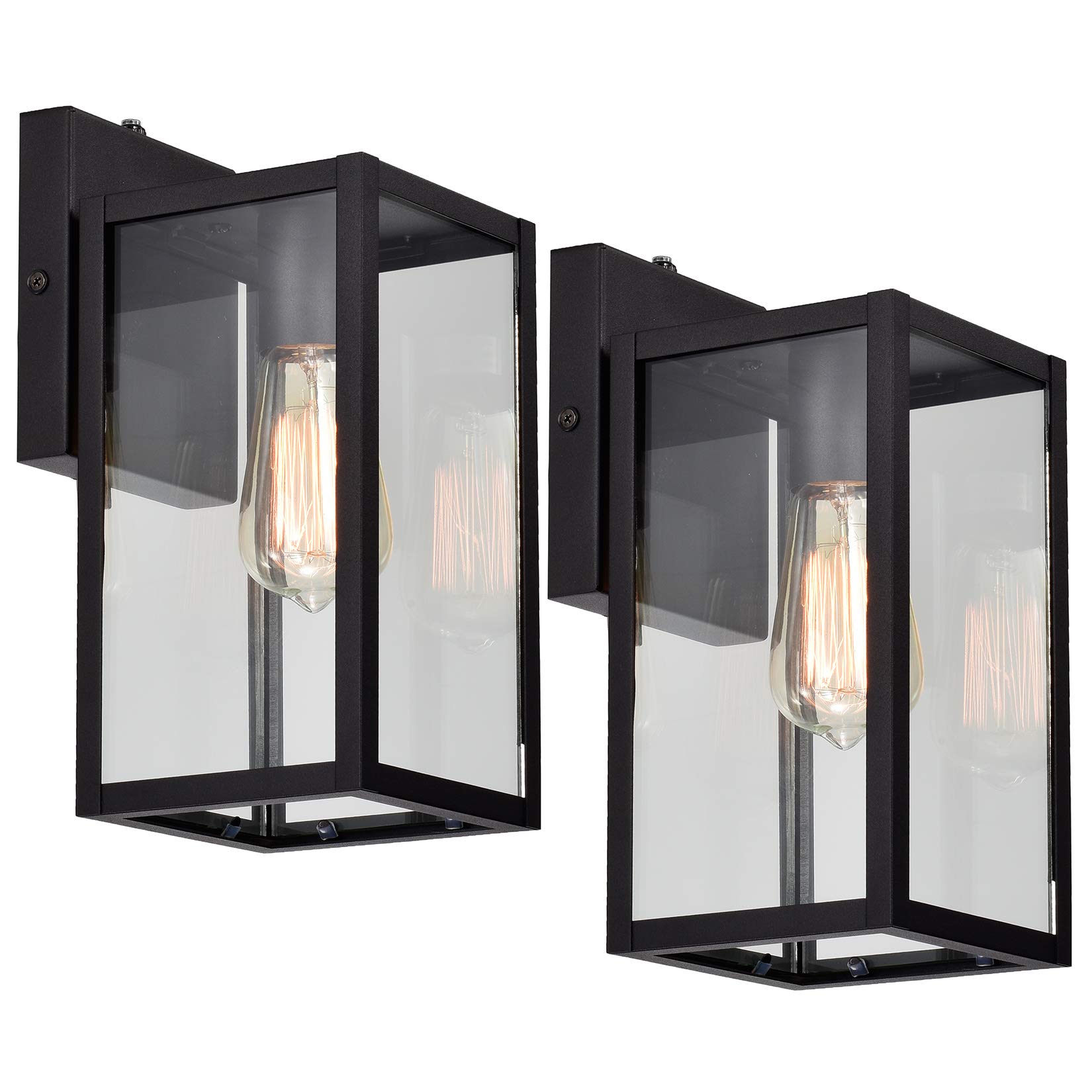 MICSIU 2 Pack Dusk to Dawn Outdoor Wall Lights - 11 Inch Matte Black Exterior Lantern with Clear Glass - Weatherproof Porch, Garage, Doorway & Pathway Lighting for Home Security & Curb Appeal