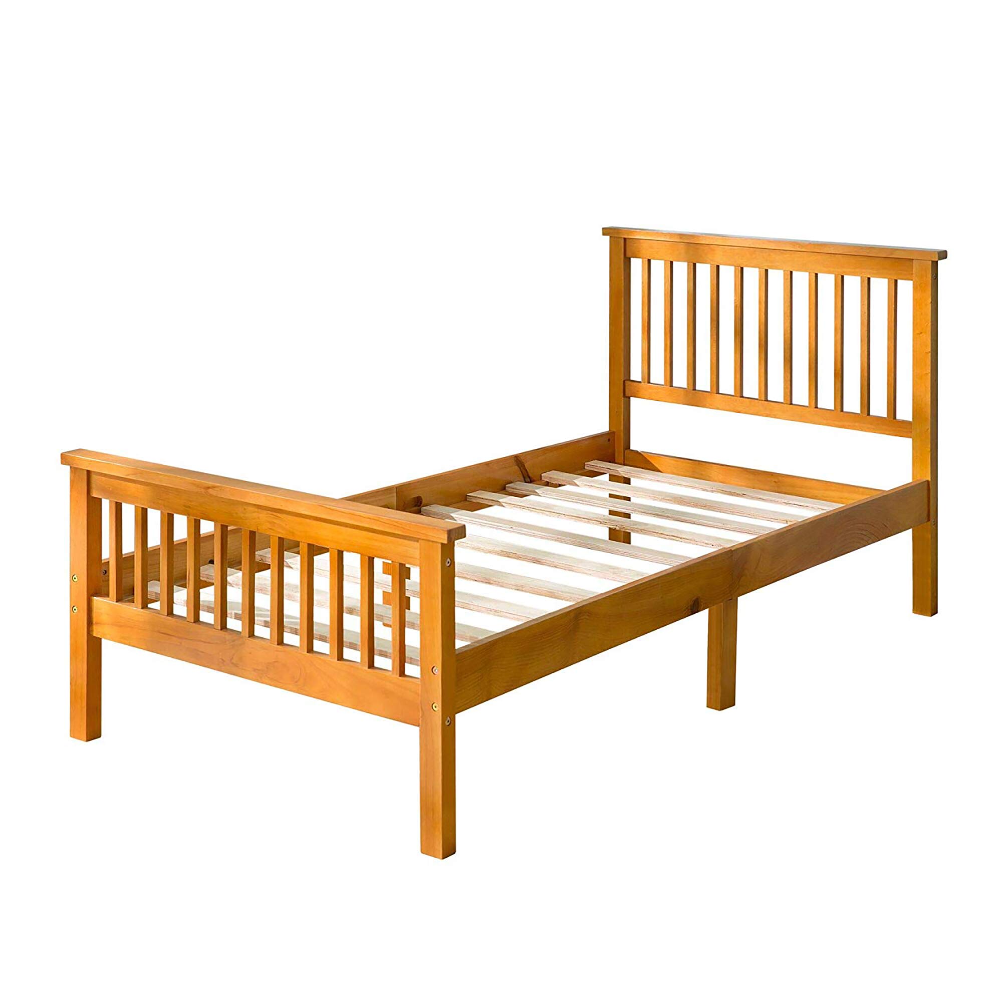 Solid Oak Wood Platform Twin Bed with Headboard & Footboard - Sturdy Frame for Kids, Teens & Guest Rooms | Modern Minimalist Bedroom Furniture for Small Spaces