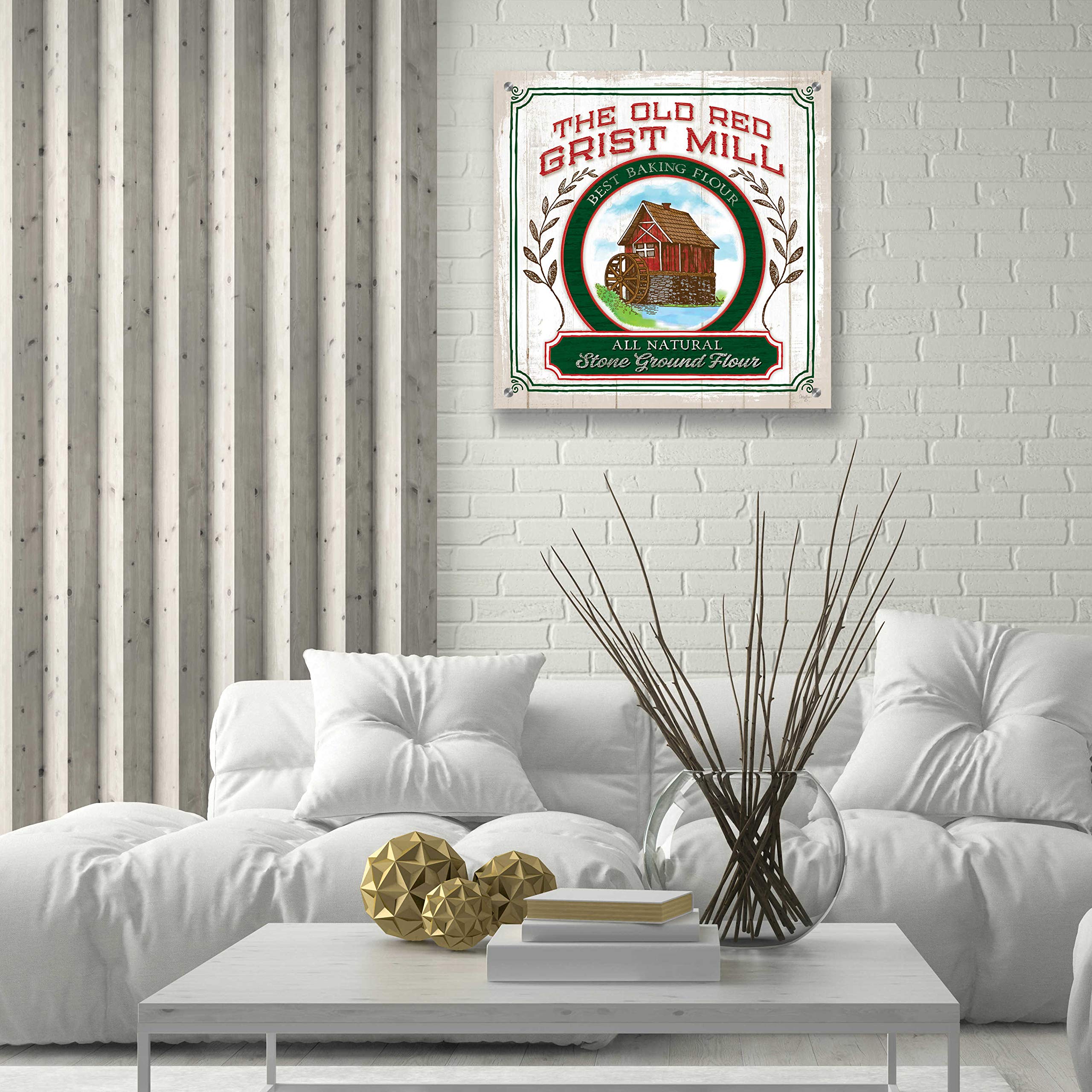 Epic Art 'Grist Mill Flour' by Mollie B - 24x24 Inch Acrylic Glass Wall Decor - Modern Farmhouse Painting for Living Room, Bedroom & Office