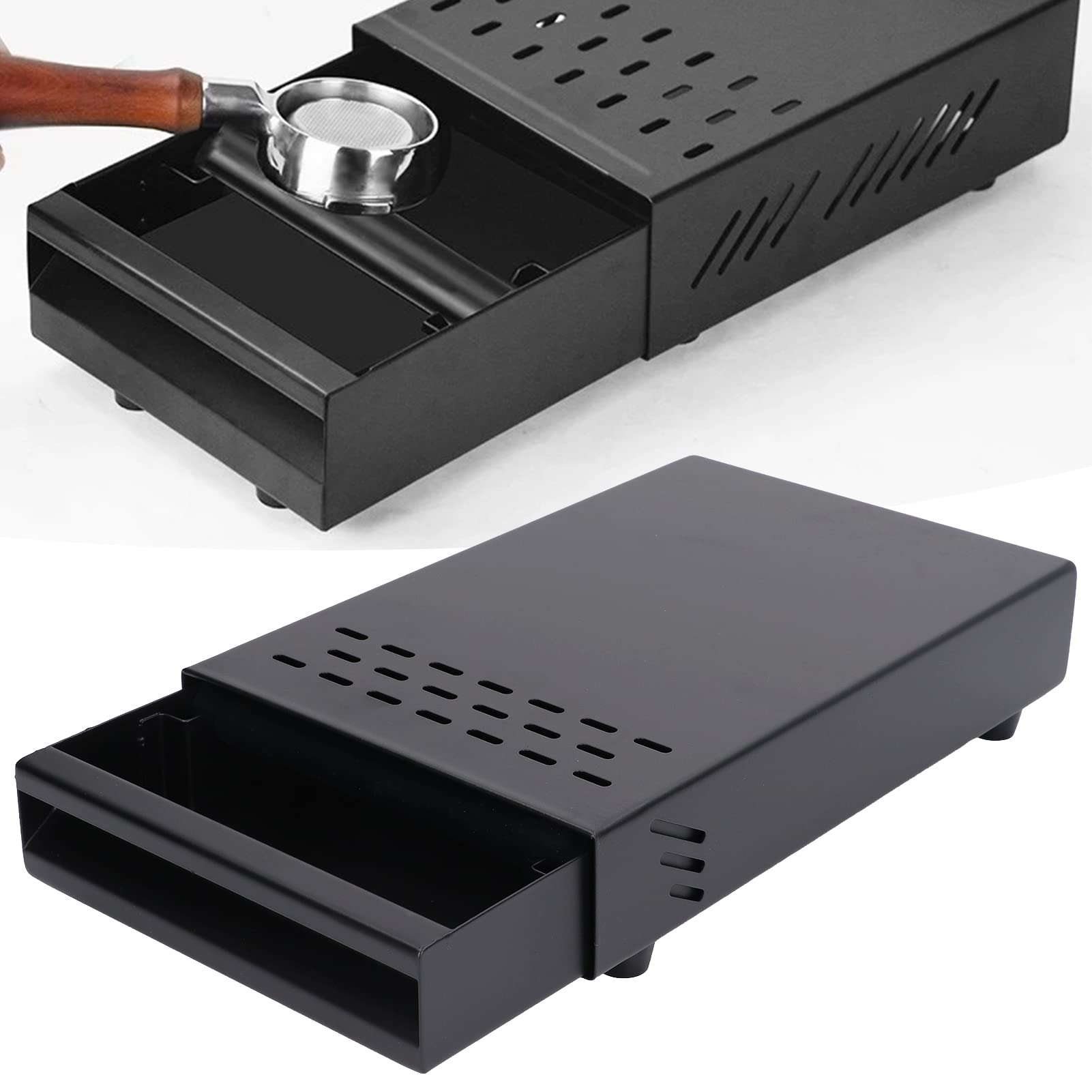 Premium Stainless Steel Coffee Knock Box Drawer - Thickened Barista Tool for Espresso Grounds - Durable Coffee Residue Powder Container for Home & Commercial Use - Perfect Coffee Machine Accessory (Black) - Ideal for Coffee Shops, Cafes & Home Brewing Stations