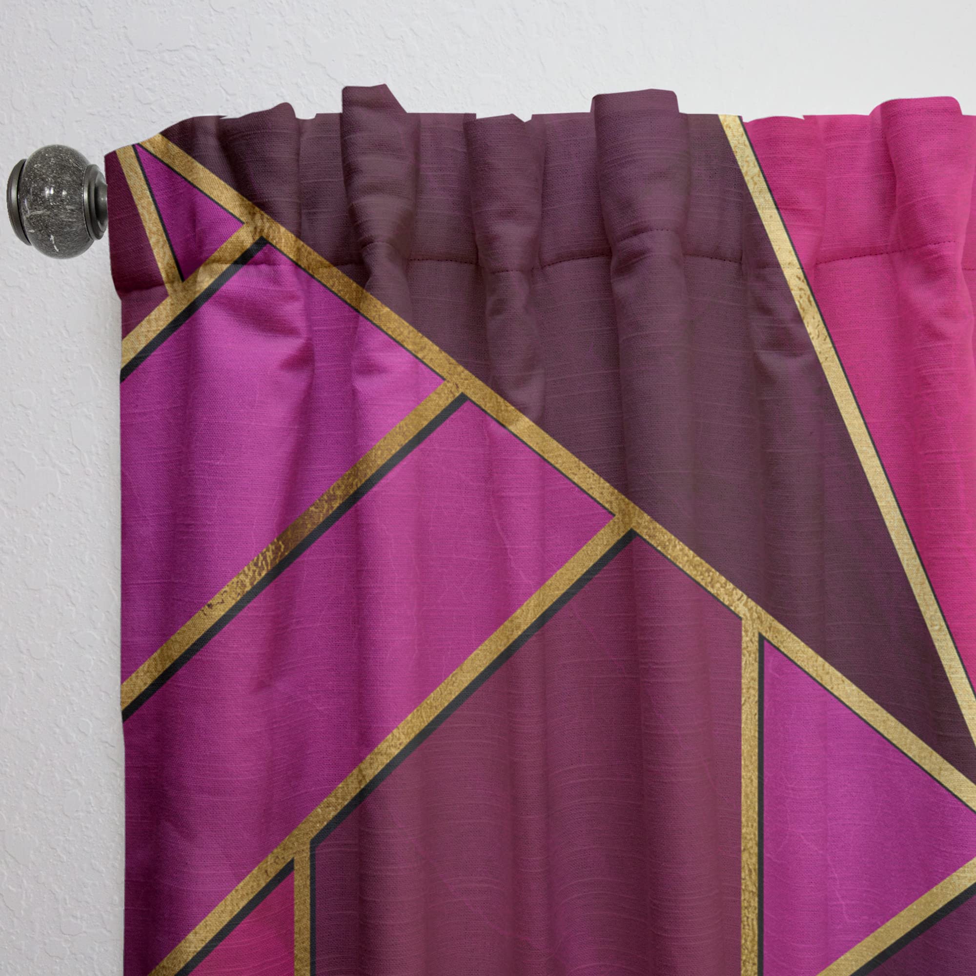 Yellow Geometric Triangle Pink Curtains - Thermal Insulated Single Panel 52x90 Inches - Bedroom & Living Room Window Drapes for Modern Home Decor