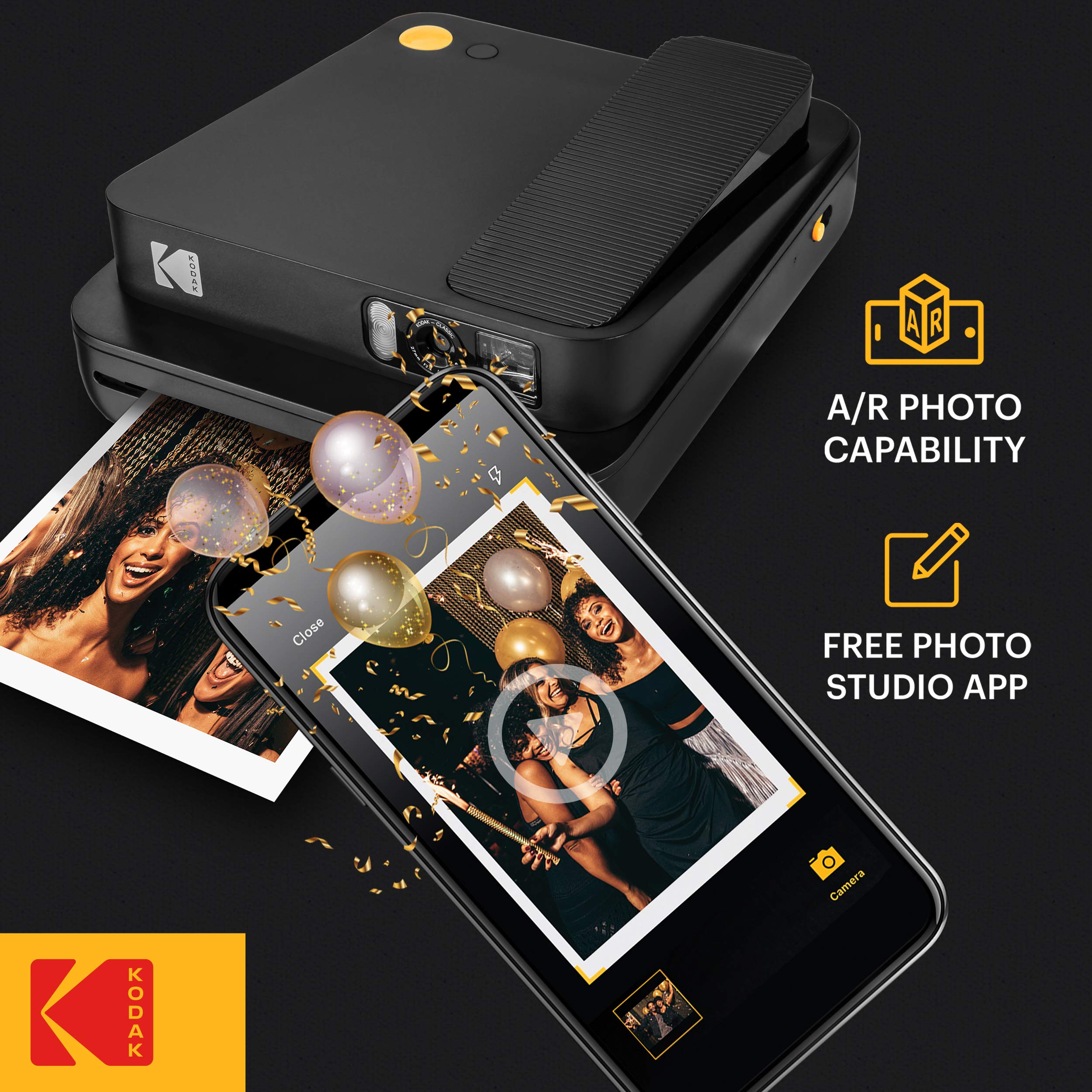 KODAK Smile Classic Bluetooth Digital Instant Camera with 10 Sheets Film & Smart Watch Bundle - Perfect for Travel, Parties, and Family Memories (Blue)