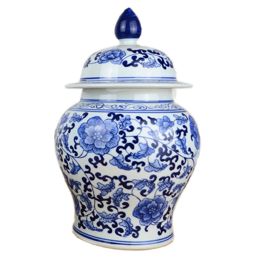 Jingdezhen Blue-and-White Porcelain Vase with Lid - Handcrafted Chinese Ceramic Jar for Home Decor, Living Room & Porch Display | Traditional Oriental Decorative Vase (Color Option 2) - Perfect for Feng Shui Arrangements, Wedding Centerpieces & Luxury Home Styling