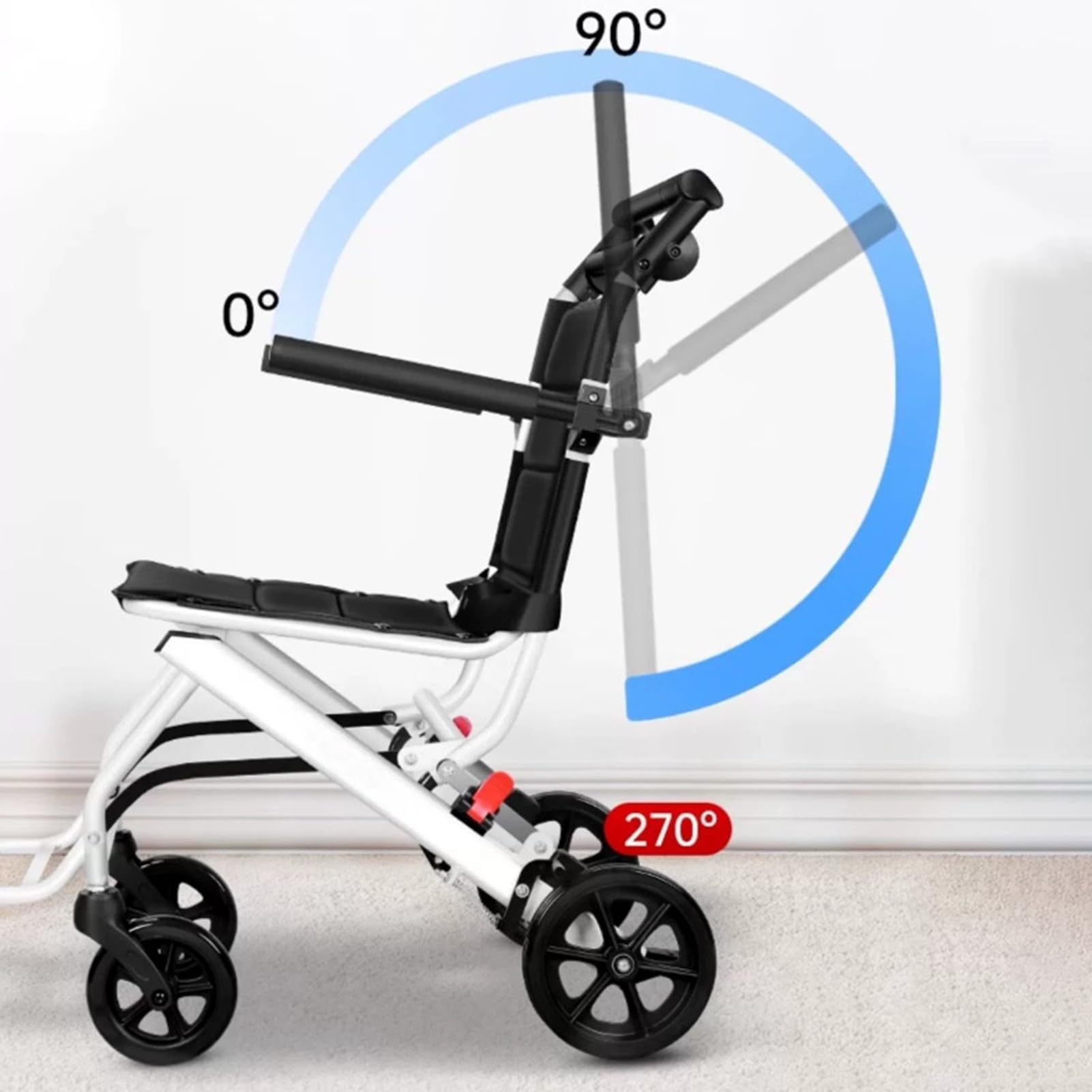 Lightweight Aluminum Folding Transport Wheelchair for Adults - Adjustable Safety Strap, PU Wheels & Ergonomic Design | Portable Travel Wheelchair for Airports, Hospitals, and Outdoor Use