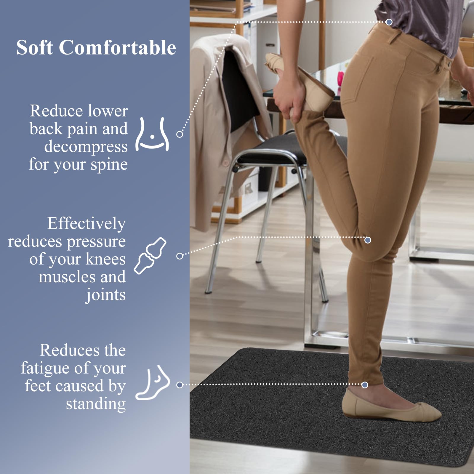 HEBE Anti-Fatigue Kitchen Floor Mats Set of 3 - Non-Slip Cushioned Standing Mats, Waterproof Kitchen Rugs for Sink, Laundry & Office - Comfortable Home & Workspace Flooring Solution for Long Standing
