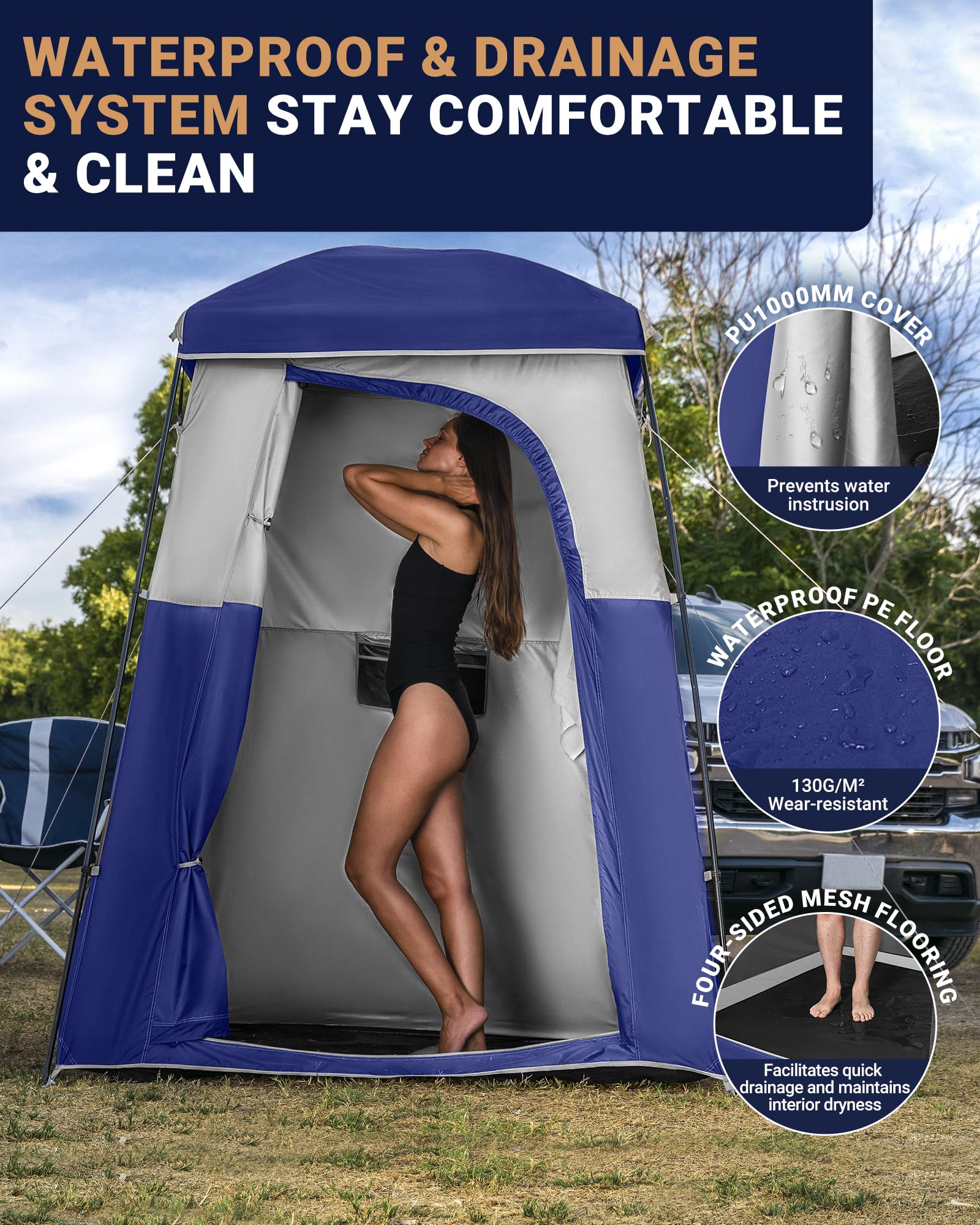 **KingCamp Luxury Camping Shower Tent with Shower Bag - 1 Room & 2 Room Privacy Shelter Toilet Tent for Outdoor Camping, Hiking & Travel**    *(Perfect for Camping Trips, Beach Outings, RV Adventures & Emergency Use)*