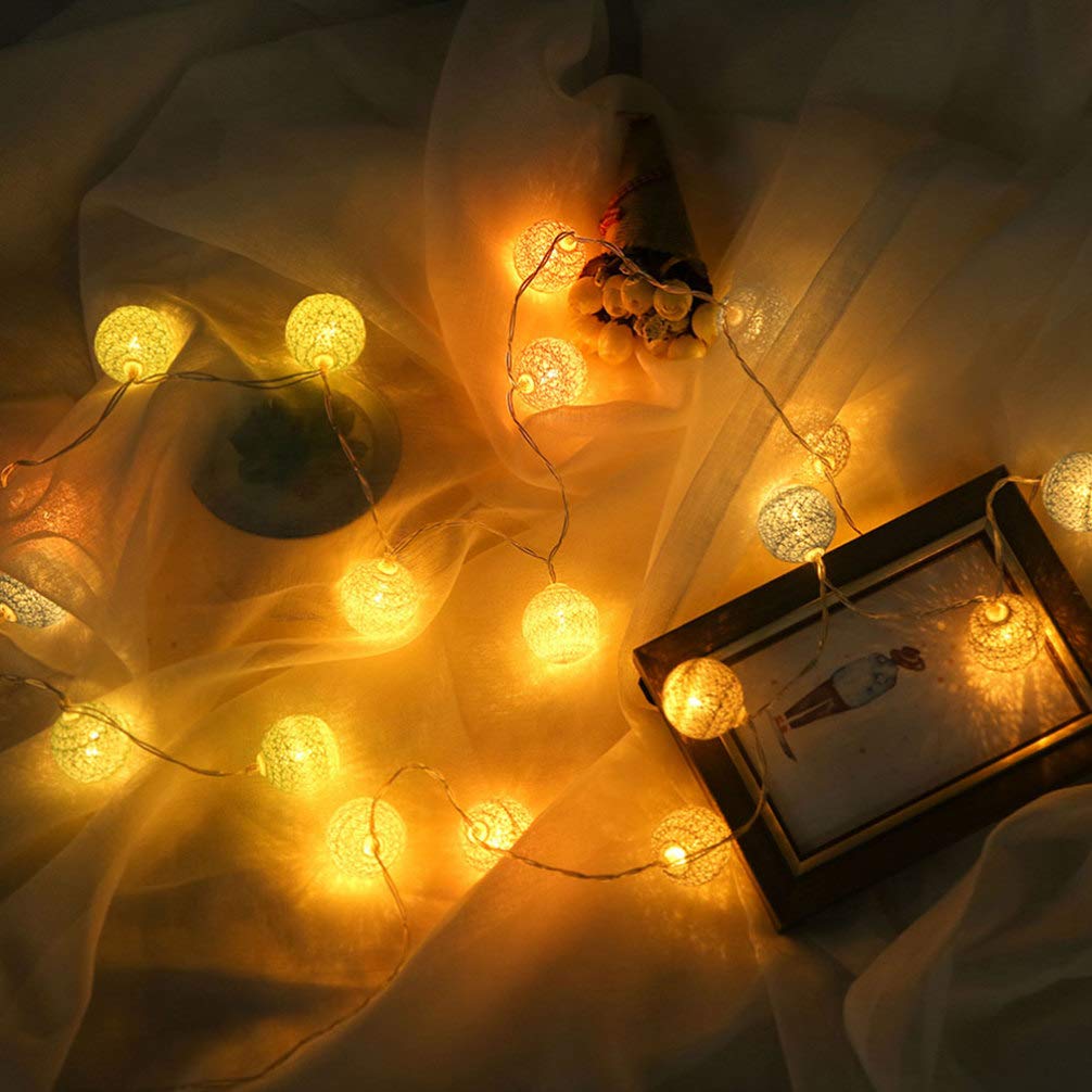 Garneck 2-Pack 20ft Cotton Ball String Lights - Waterproof LED Fairy Lights for Outdoor & Indoor Decor, Bedroom, Garden, Party, Wedding (Warm White) | Perfect for Patio, Backyard, Christmas Tree & Home Ambiance Lighting