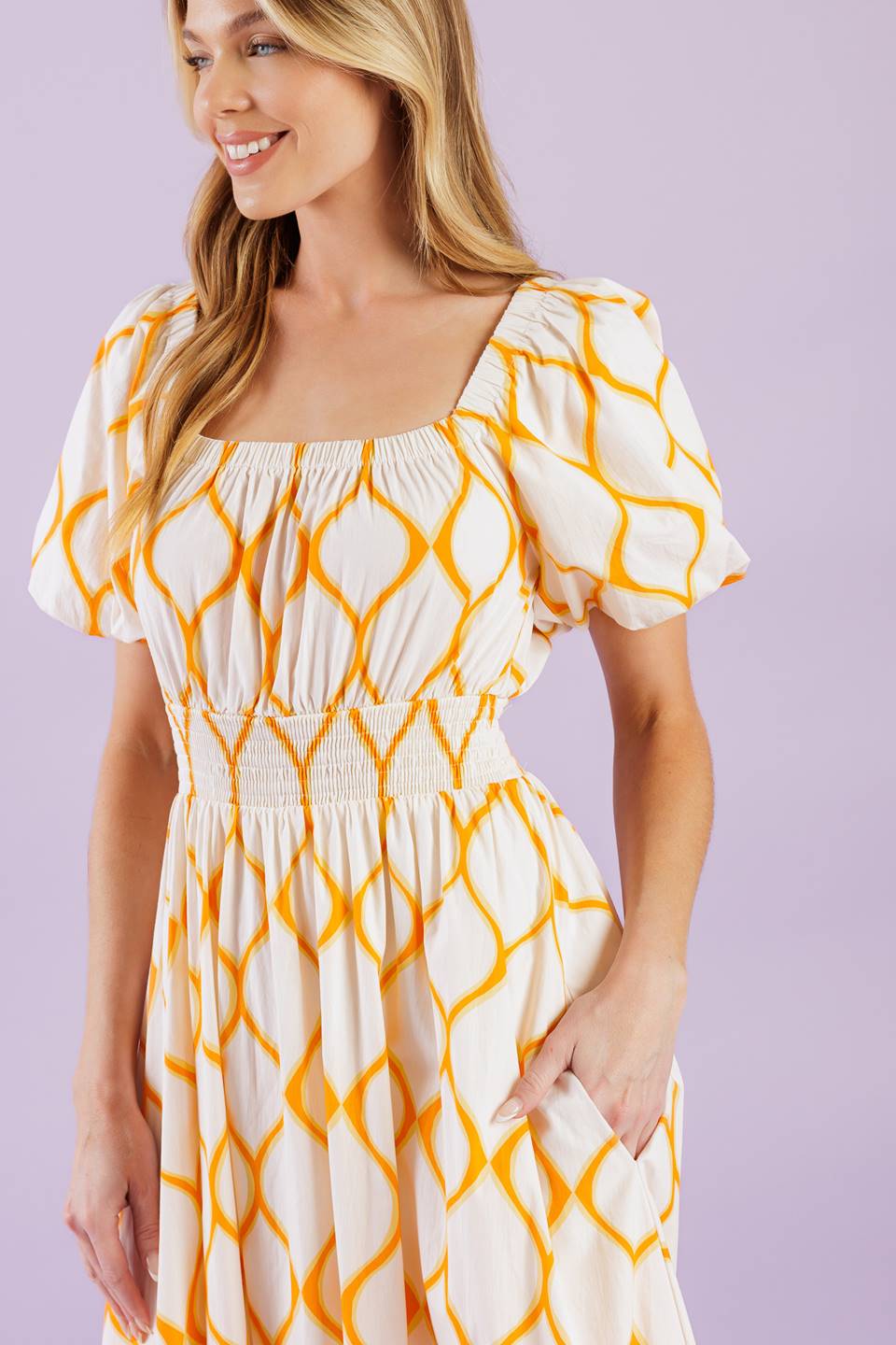 Stylish Yellow Lattice Print Midi Dress for Women - Perfect for Summer Outfits, Beach Vacations & Casual Wear