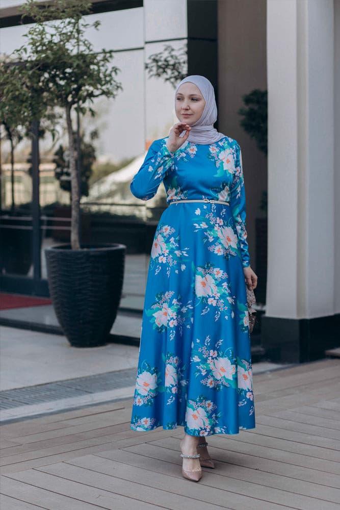Leena Satin Maxi Dress with Long Sleeve in Blue | Elegant Formal & Party Wear | Perfect for Weddings, Evening Events & Special Occasions