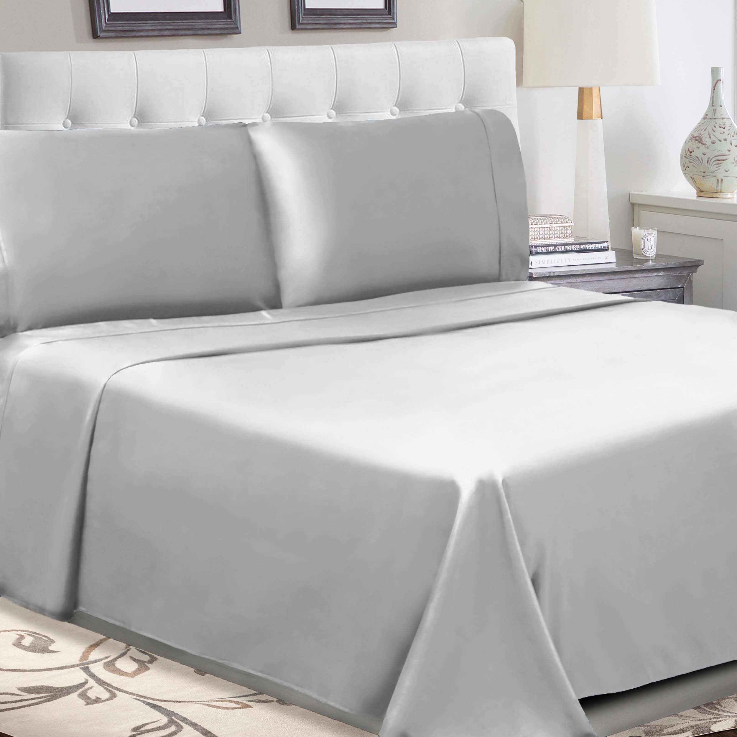 300 Thread Count Cotton Percale Solid Deep Pocket Bed Sheet Set - Queen Size, Soft & Breathable Luxury Sheets for Comfortable Sleep - Perfect for Master Bedroom, Guest Room or Vacation Home