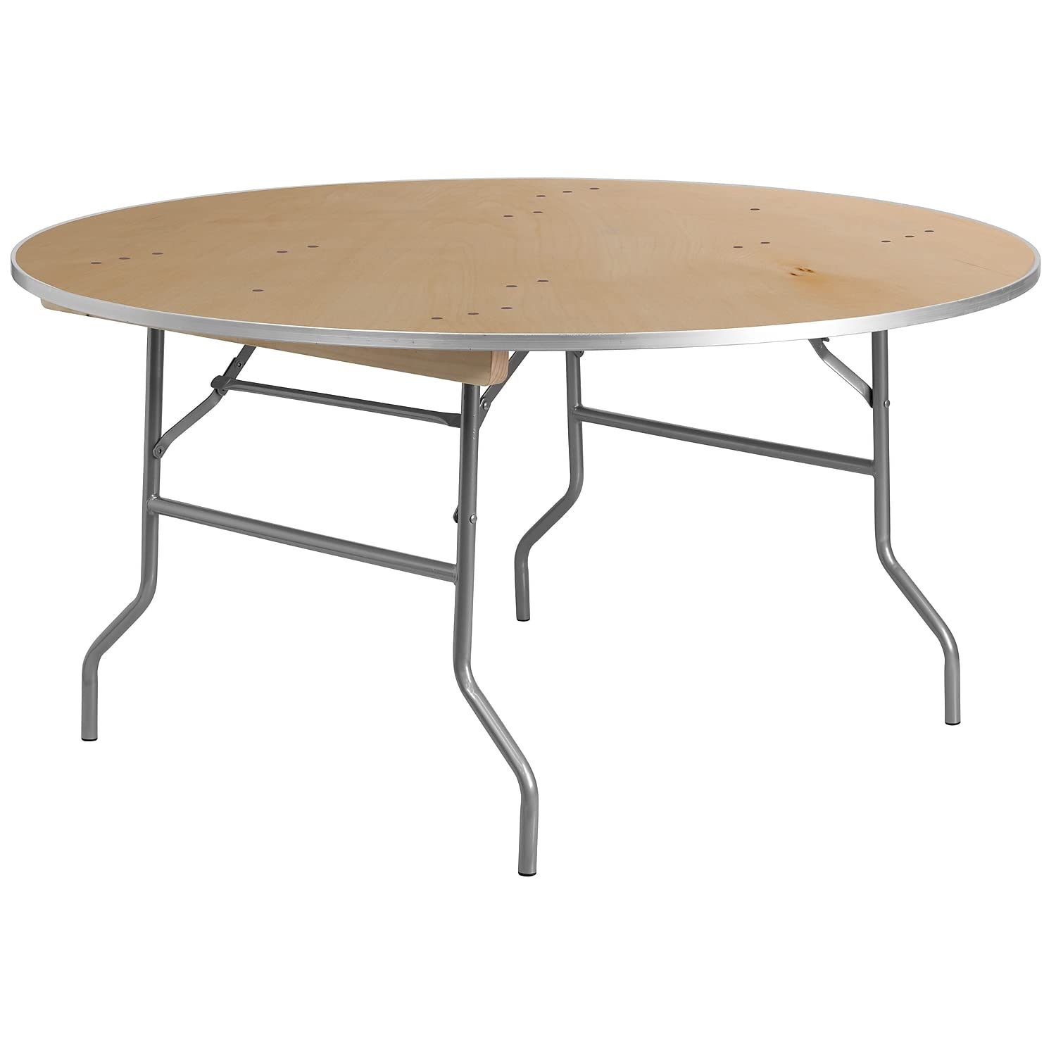 Heavy Duty 5-Foot Round Folding Banquet Table - Solid Birchwood with Metal Edges | Flash Furniture | Perfect for Events, Parties, Catering & Outdoor Gatherings